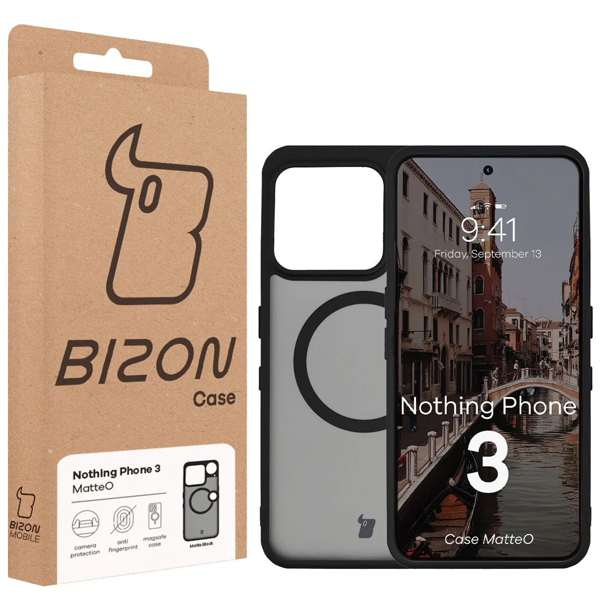 Handyhülle mit Magnetring für Nothing Phone (3), Bizon Case MatteO, Getönt-Schwarz