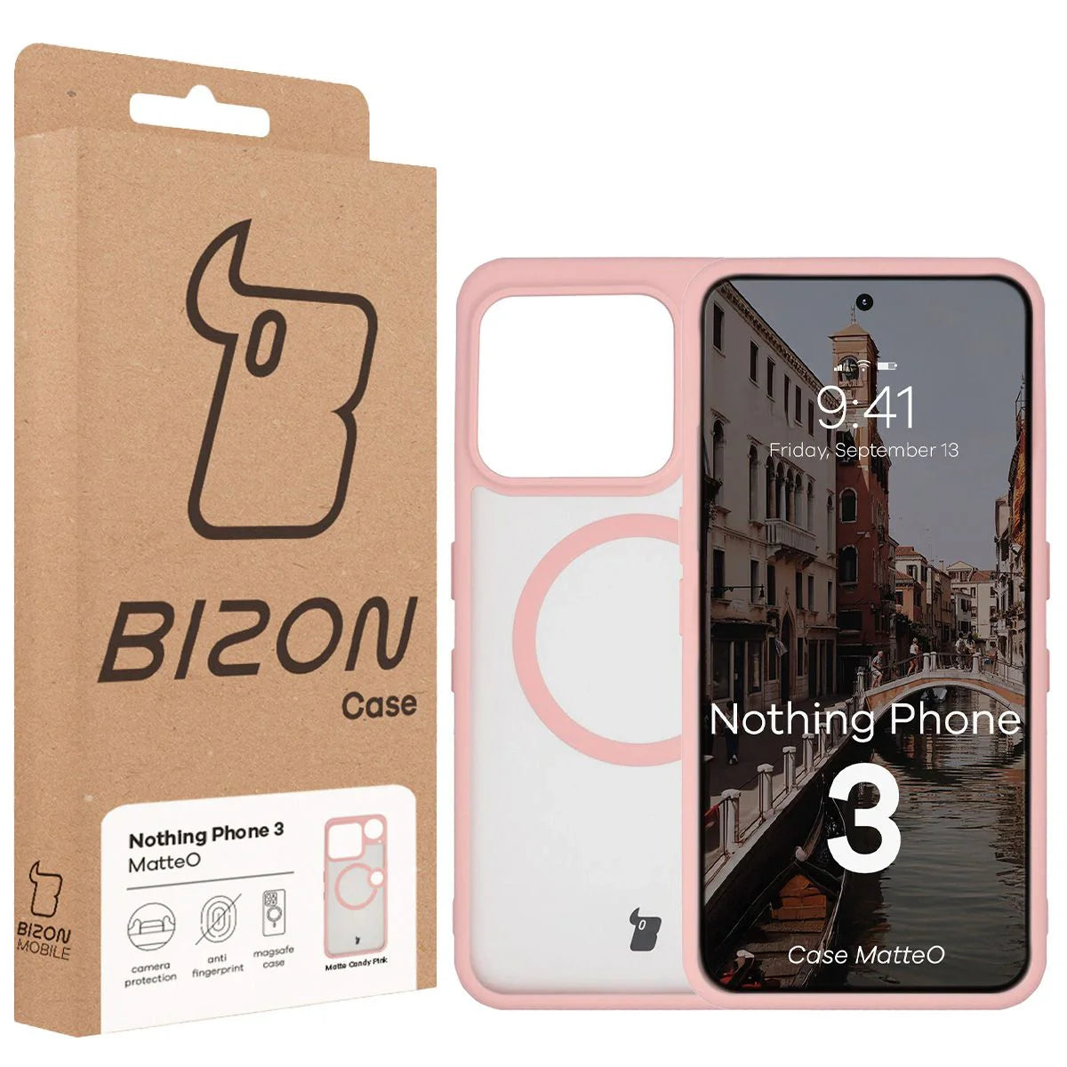 Handyhülle mit Magnetring für Nothing Phone (3), Bizon Case MatteO, Getönt-Hellrosa