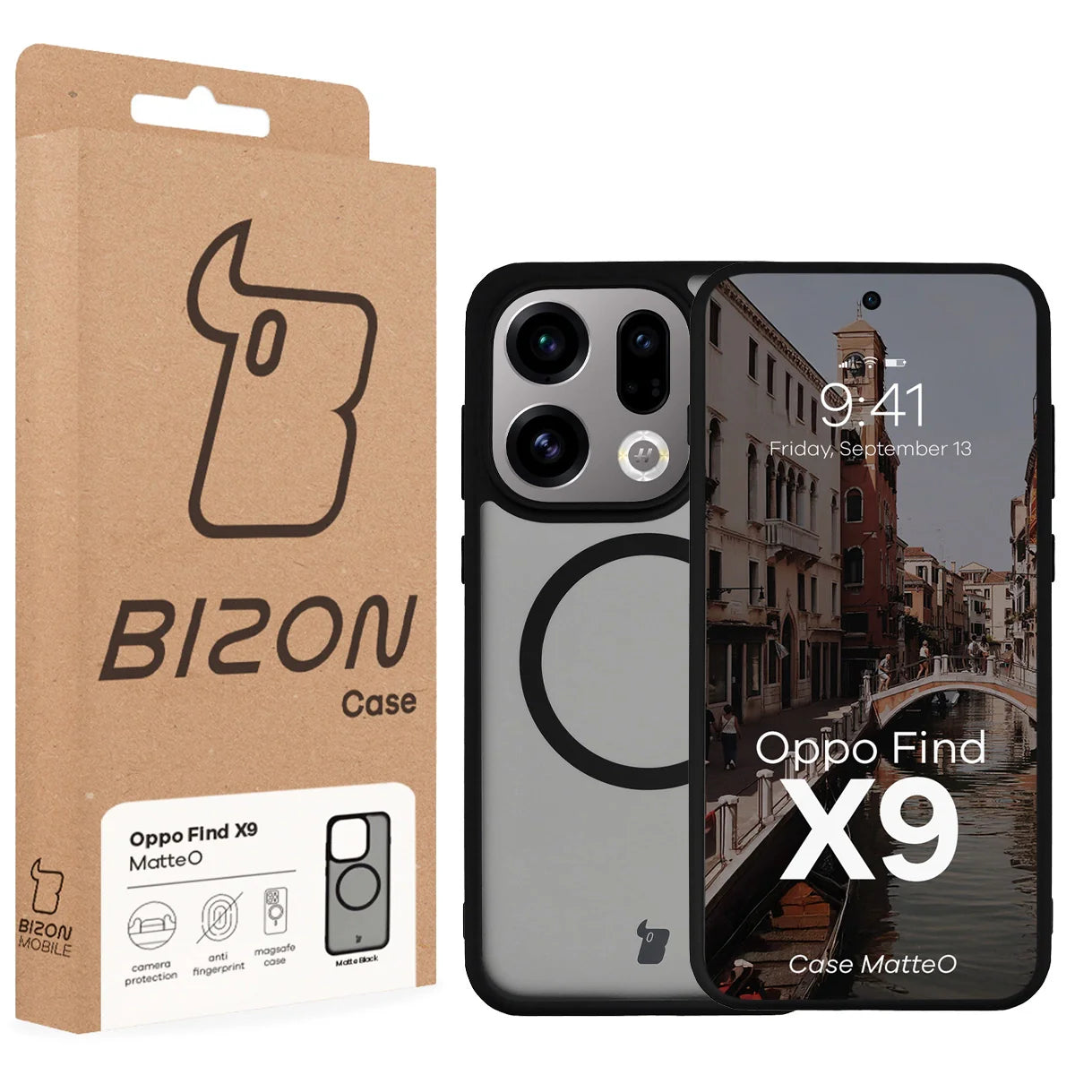Handyhülle mit Magnetring für Oppo Find X9, Bizon Case MatteO, Getönt-Schwarz