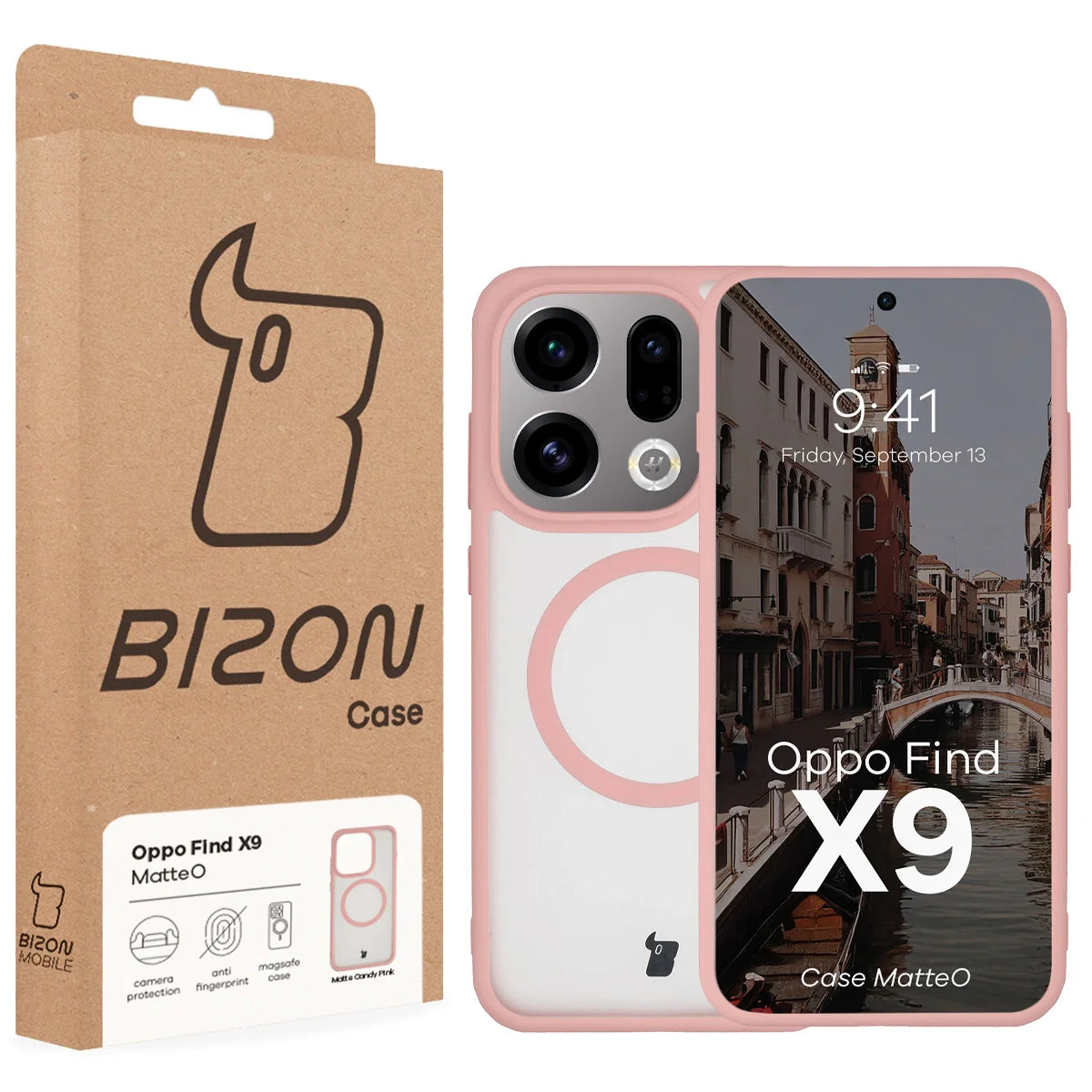 Handyhülle mit Magnetring für Oppo Find X9, Bizon Case MatteO, Getönt-Hellrosa
