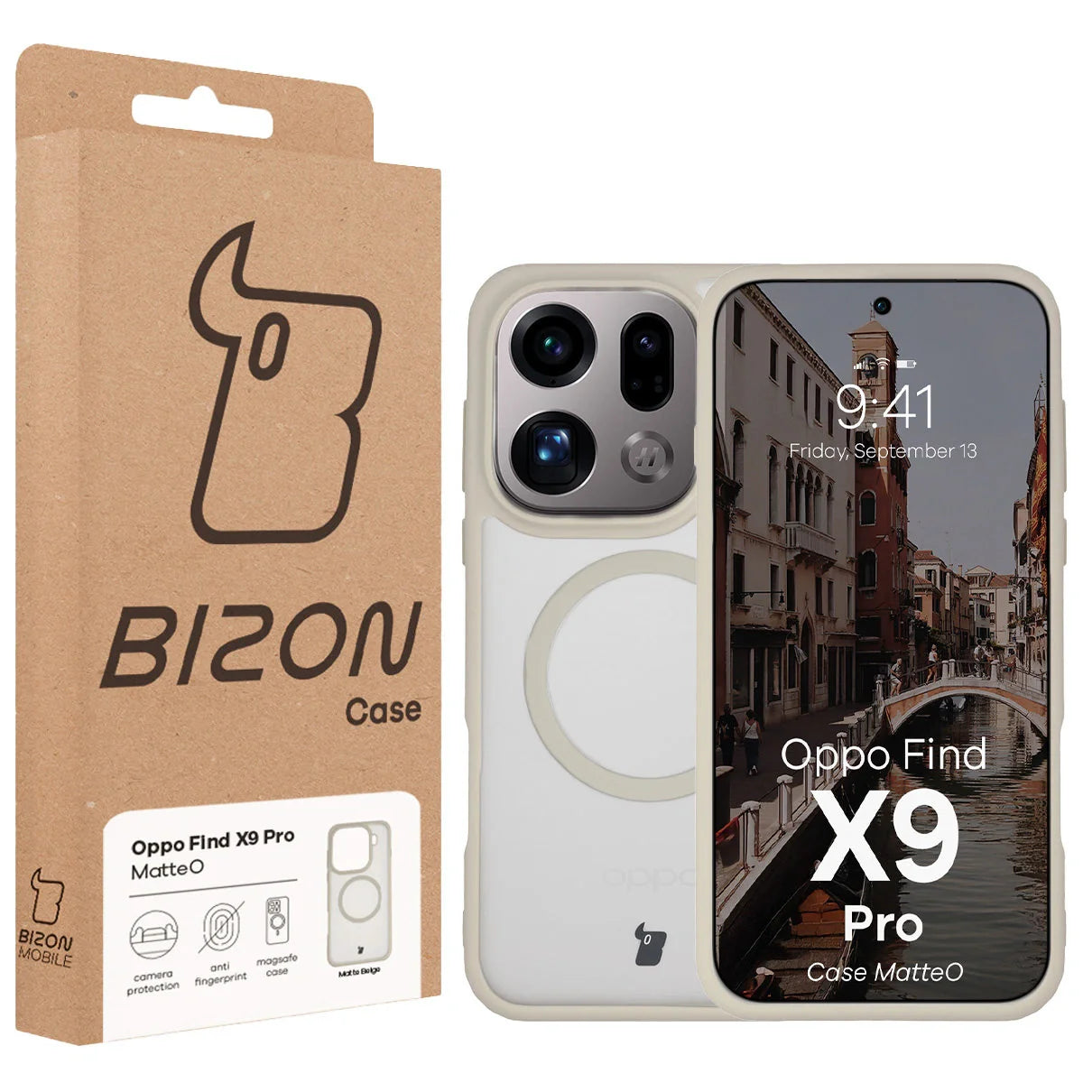 Handyhülle mit Magnetring für Oppo Find X9 Pro, Bizon Case MatteO, Getönt-Beige