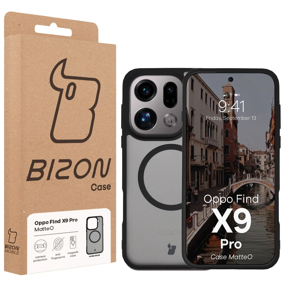 Handyhülle mit Magnetring für Oppo Find X9 Pro, Bizon Case MatteO, Getönt-Schwarz