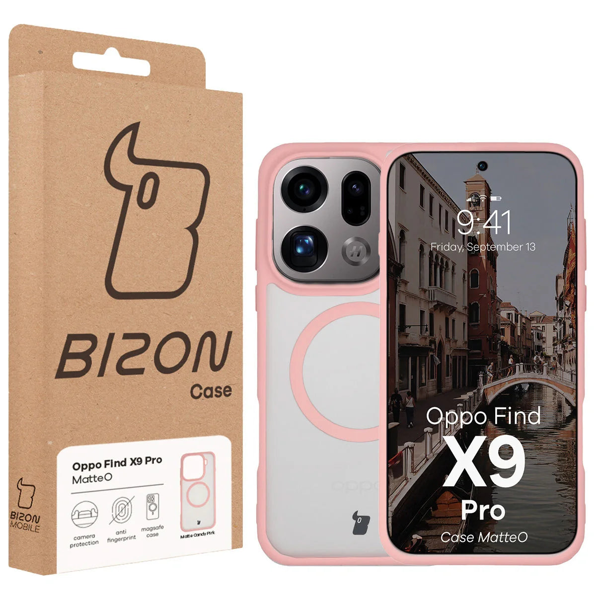 Handyhülle mit Magnetring für Oppo Find X9 Pro, Bizon Case MatteO, Getönt-Hellrosa