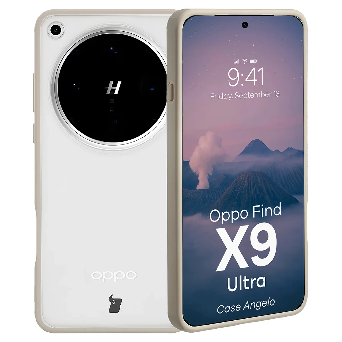 Handyhülle für Oppo Find X9 Ultra, Bizon Case Angelo, Semitransparent mit beigem Rahmen