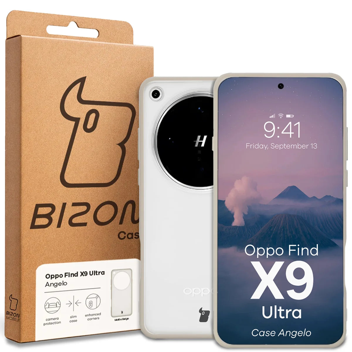 Handyhülle für Oppo Find X9 Ultra, Bizon Case Angelo, Semitransparent mit beigem Rahmen