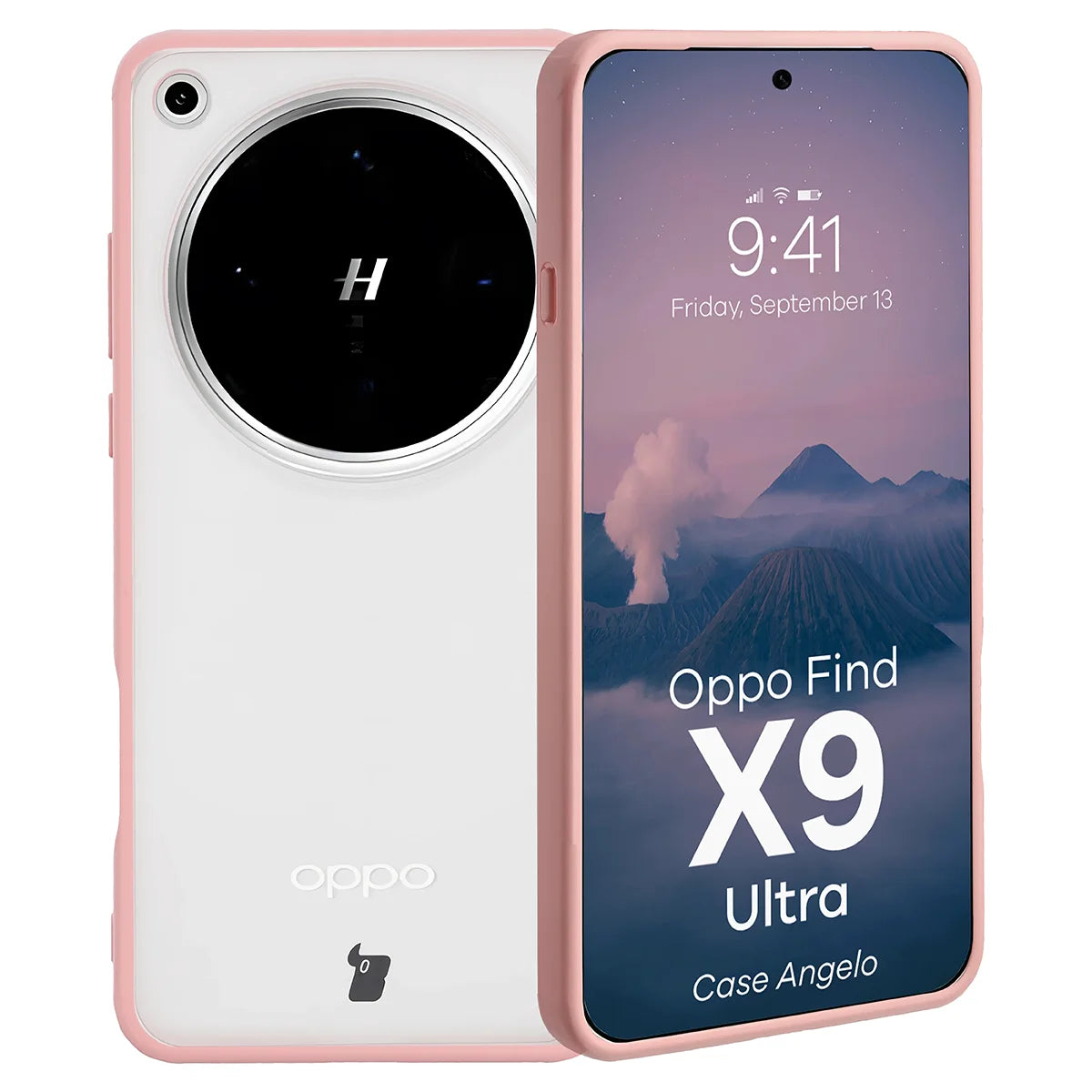 Handyhülle für Oppo Find X9 Ultra, Bizon Case Angelo, Semitransparent mit hellrosem Rahmen