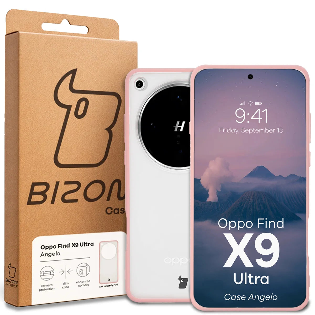 Handyhülle für Oppo Find X9 Ultra, Bizon Case Angelo, Semitransparent mit hellrosem Rahmen