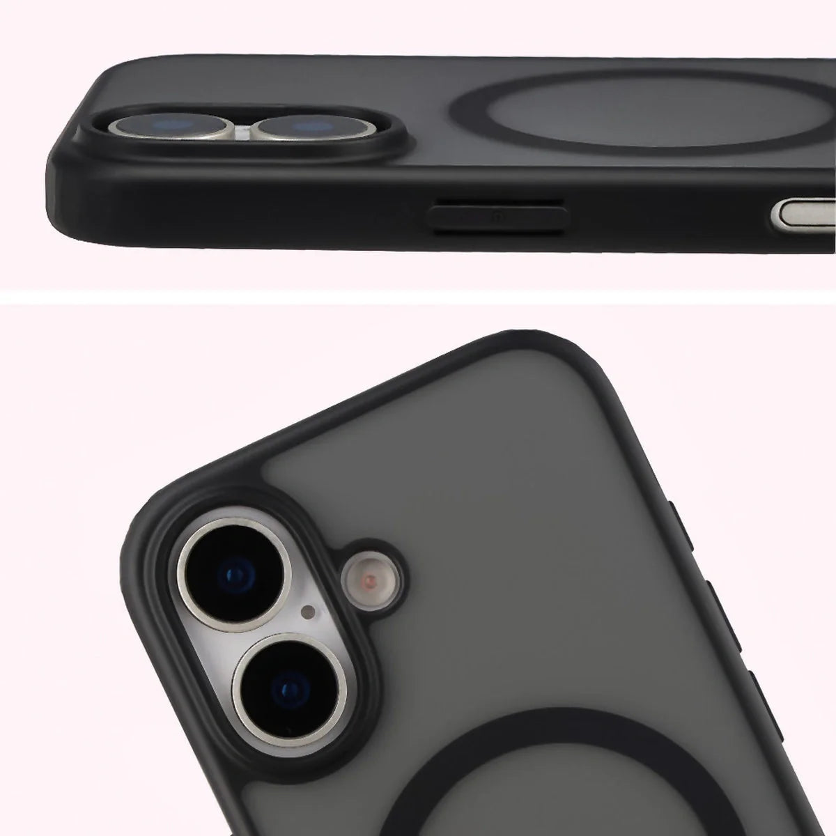 Schutzhülle mit Magnetring + gehärtetem Glas für iPhone 17, Bizon MatteO Pack, Getönt-Schwarz