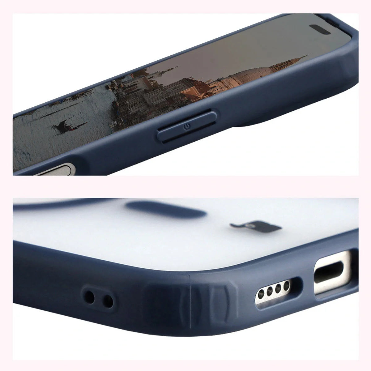 Schutzhülle mit Magnetring + gehärtetem Glas für iPhone 17, Bizon MatteO Pack, Getönt-Dunkelblau
