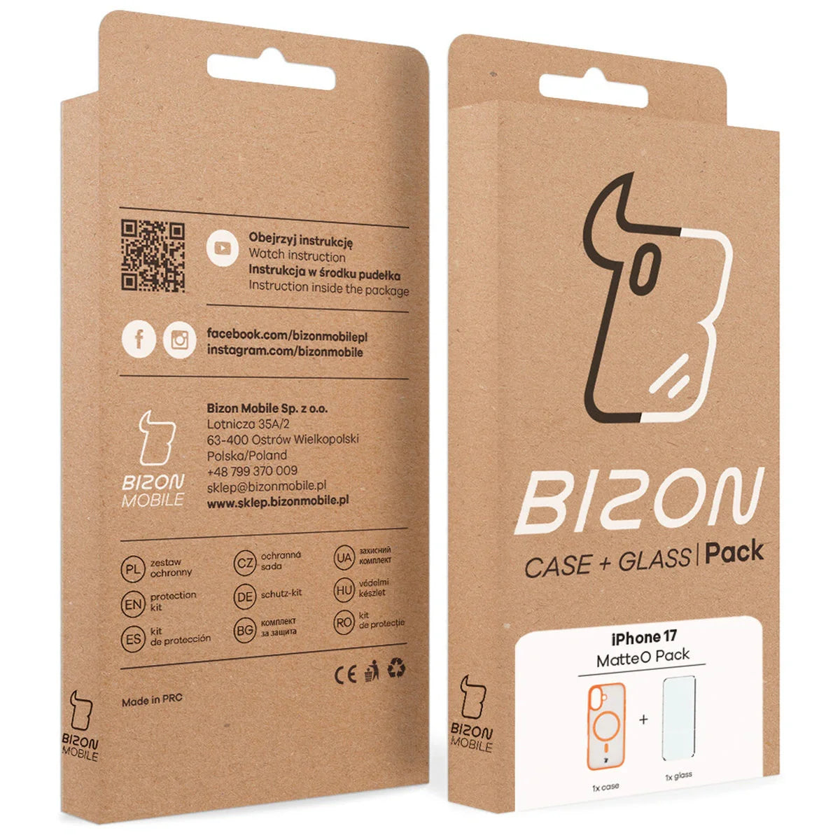 Schutzhülle mit Magnetring + gehärtetem Glas für iPhone 17, Bizon MatteO Pack, Getönt-Orange