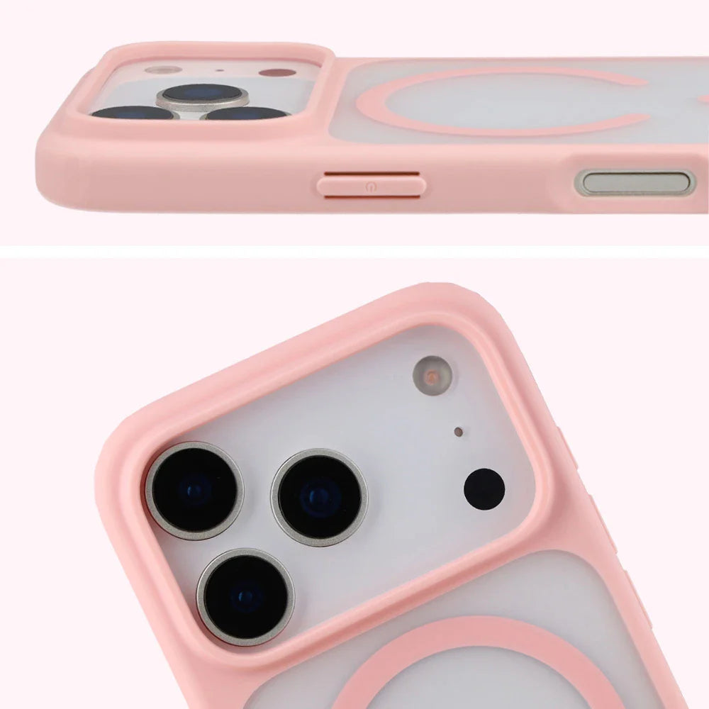 Schutzhülle mit Magnetring + gehärtetem Glas für iPhone 17 Pro, Bizon MatteO Pack, Getönt-Hellrosa