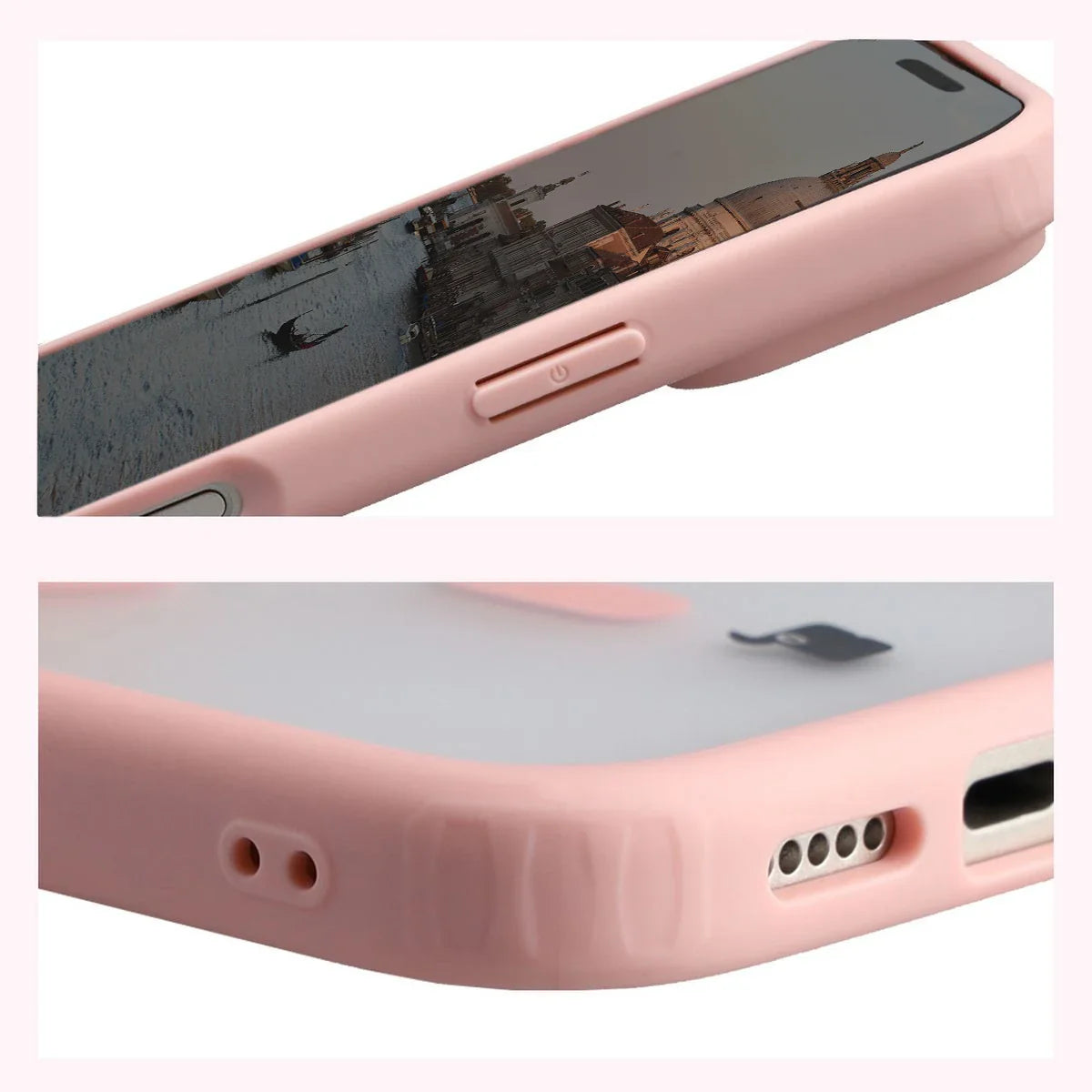 Schutzhülle mit Magnetring + gehärtetem Glas für iPhone 17 Pro, Bizon MatteO Pack, Getönt-Hellrosa