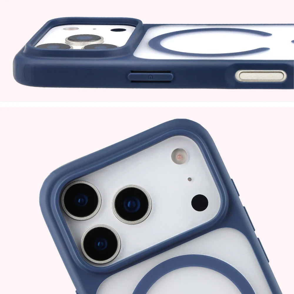 Schutzhülle mit Magnetring + gehärtetem Glas für iPhone 17 Pro, Bizon MatteO Pack, Getönt-Dunkelblau