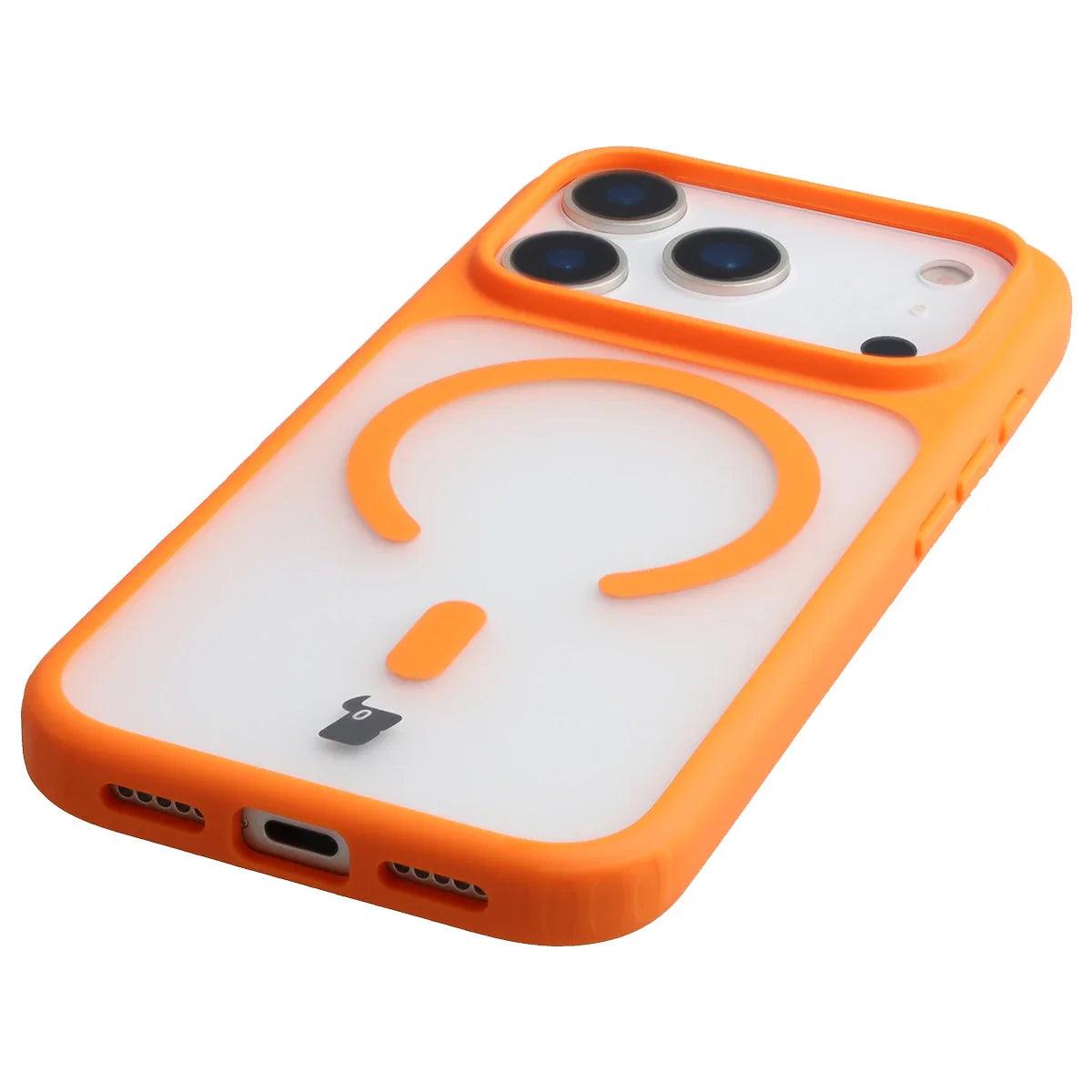 Schutzhülle mit Magnetring + gehärtetem Glas Bizon MatteO Pack für iPhone 17 Pro, Getönt-Orange