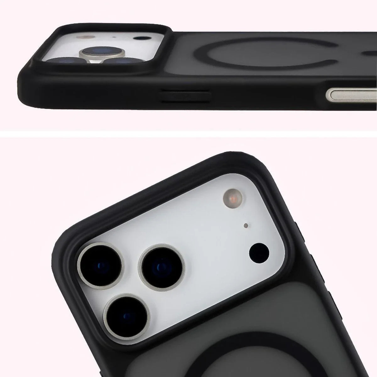 Schutzhülle mit Magnetring + gehärtetem Glas für iPhone 17 Pro Max, Bizon MatteO Pack, Getönt-Schwarz
