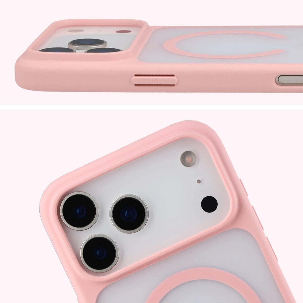Schutzhülle mit Magnetring + gehärtetem Glas für iPhone 17 Pro Max, Bizon MatteO Pack, Getönt-Hellrosa
