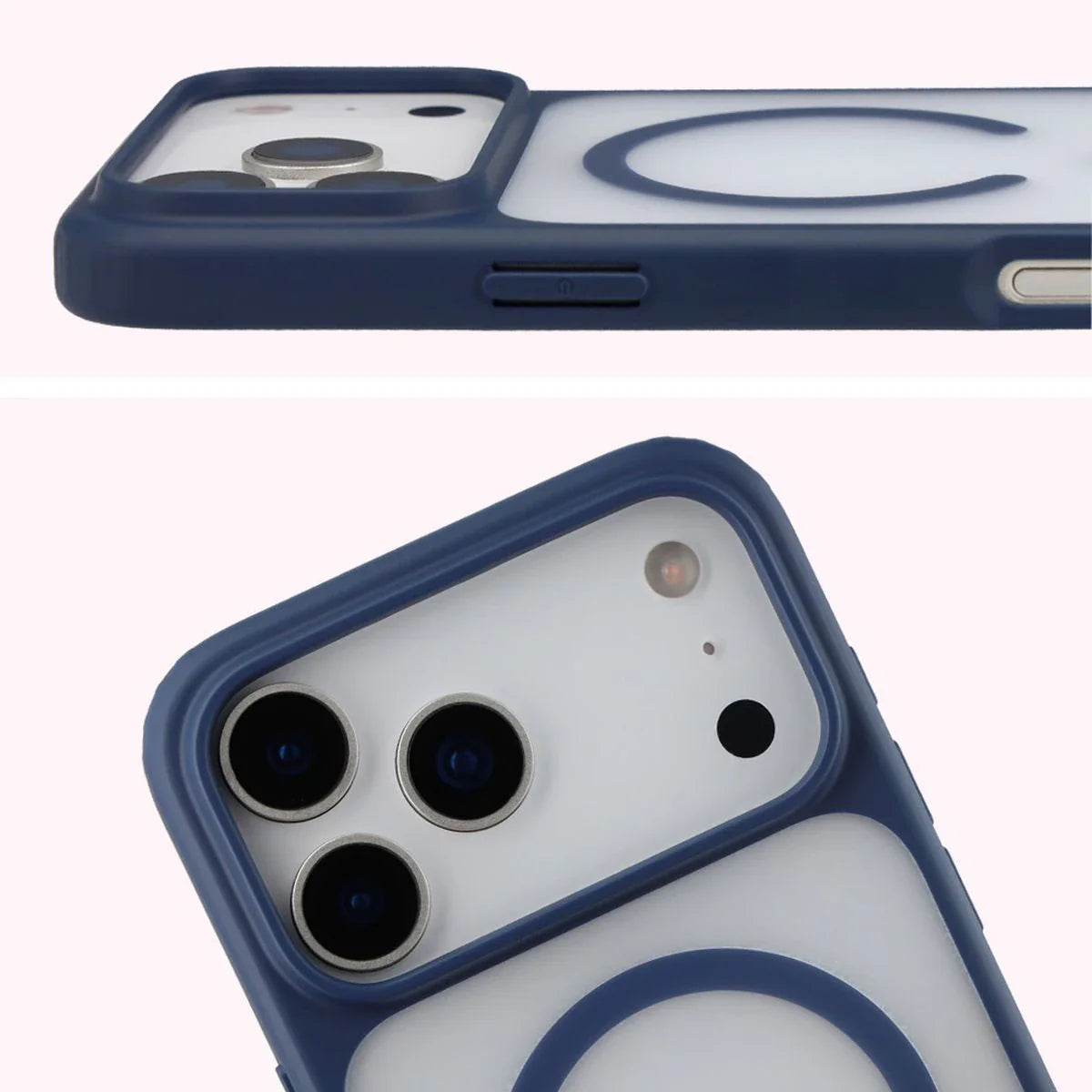Schutzhülle mit Magnetring + gehärtetem Glas für iPhone 17 Pro Max, Bizon MatteO Pack, Getönt-Dunkelblau