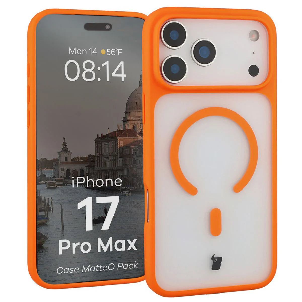 Schutzhülle mit Magnetring + gehärtetem Glas für iPhone 17 Pro Max, Bizon MatteO Pack, Getönt-Orange