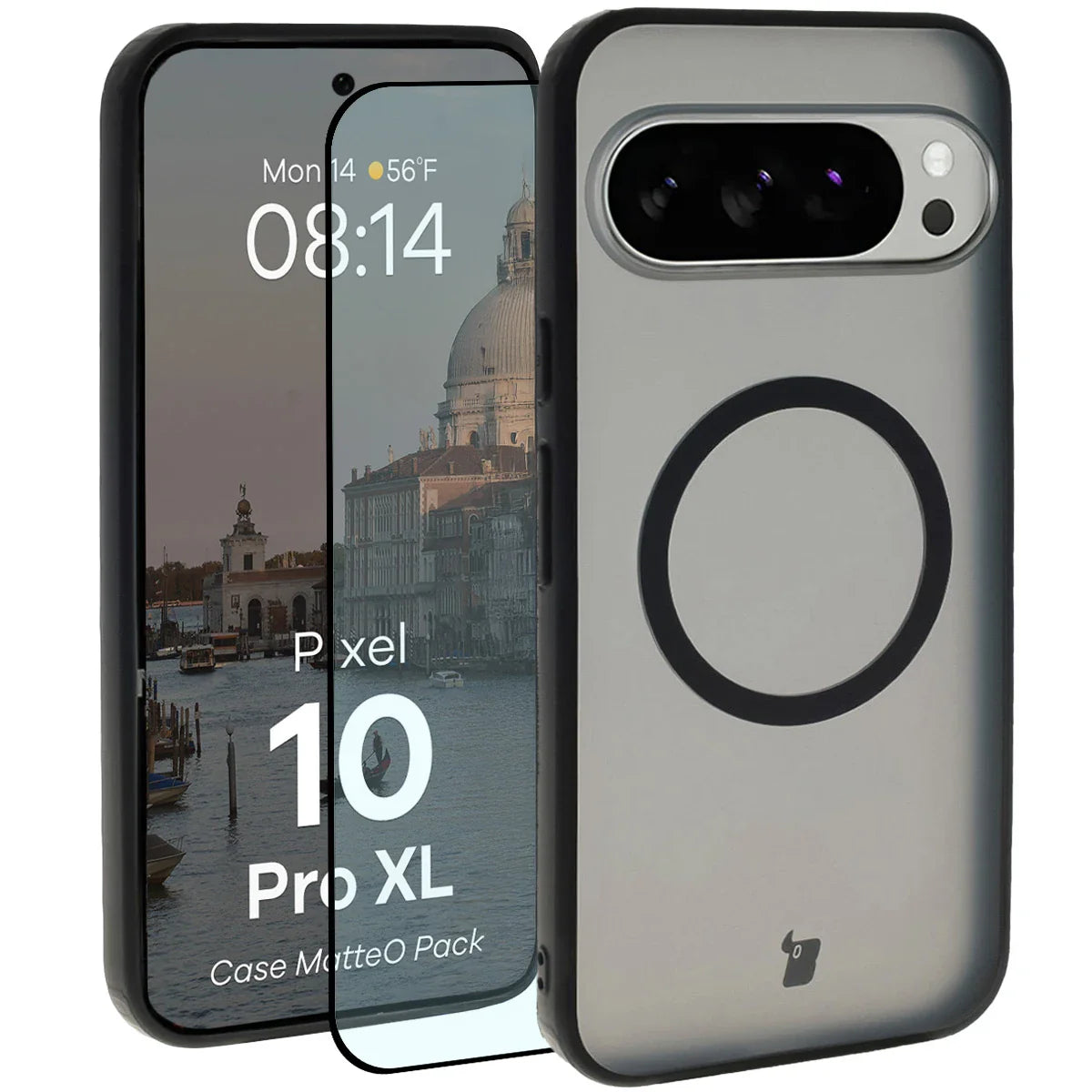 Schutzhülle mit Magnetring + gehärtetem Glas für Google Pixel 10 Pro XL, Bizon MatteO Pack, Getönt-Schwarz