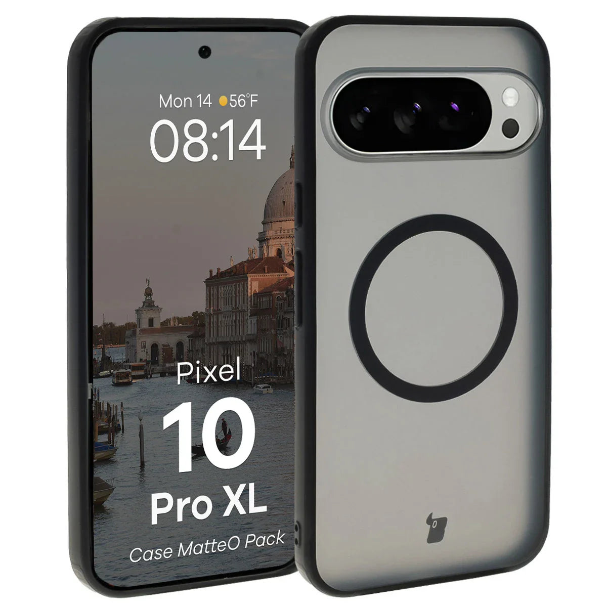Schutzhülle mit Magnetring + gehärtetem Glas für Google Pixel 10 Pro XL, Bizon MatteO Pack, Getönt-Schwarz