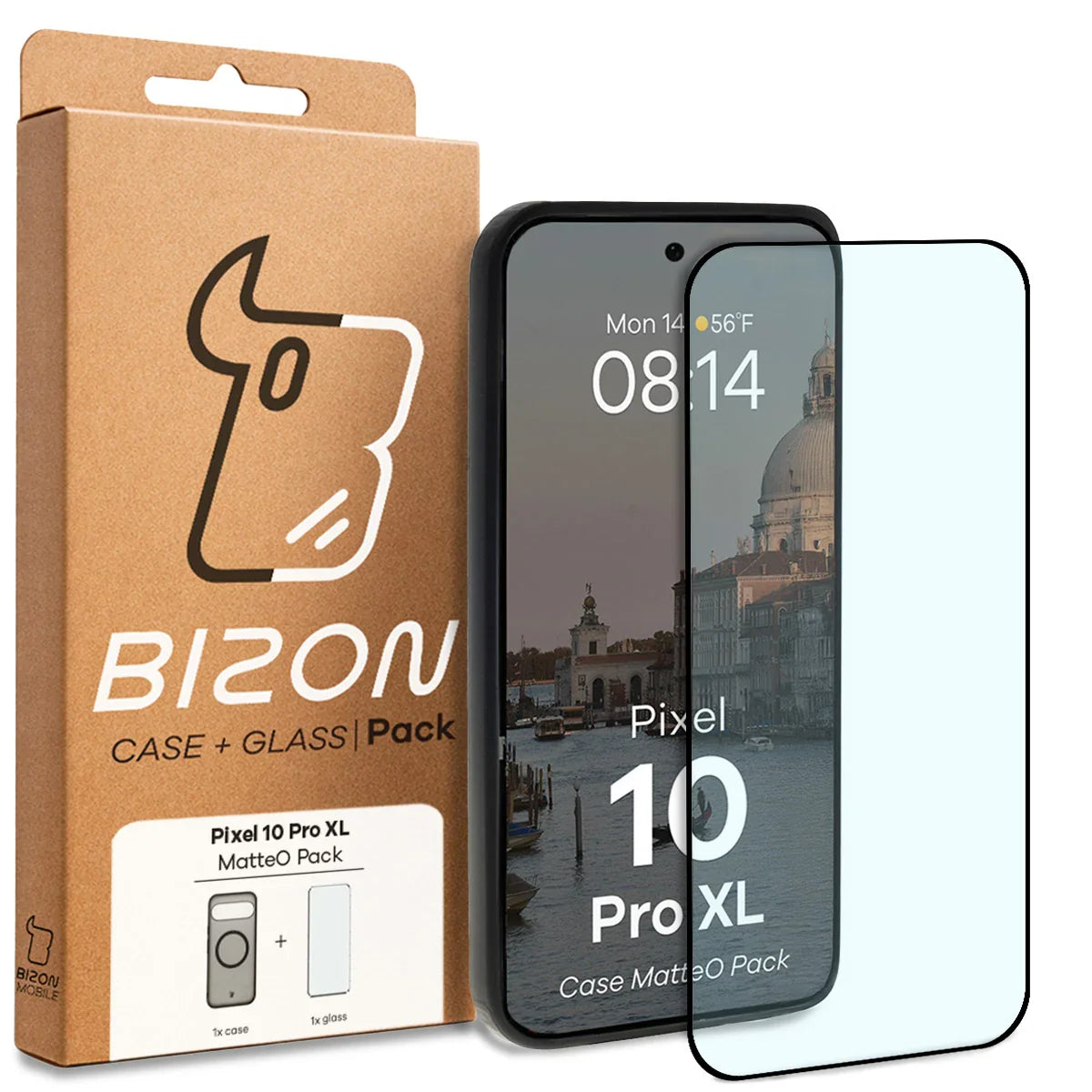 Schutzhülle mit Magnetring + gehärtetem Glas für Google Pixel 10 Pro XL, Bizon MatteO Pack, Getönt-Schwarz
