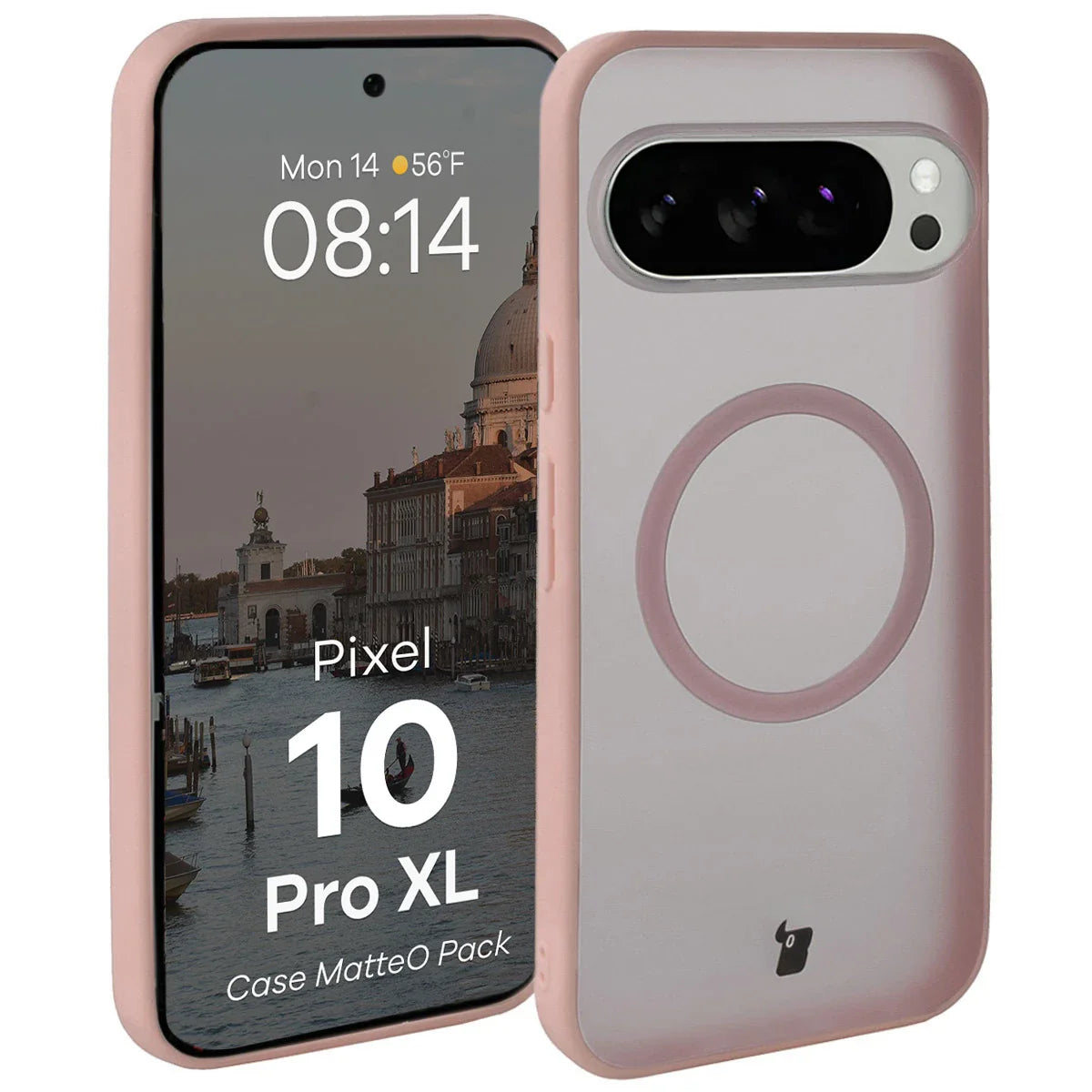 Schutzhülle mit Magnetring + gehärtetem Glas für Google Pixel 10 Pro XL, Bizon MatteO Pack, Getönt-Rosa