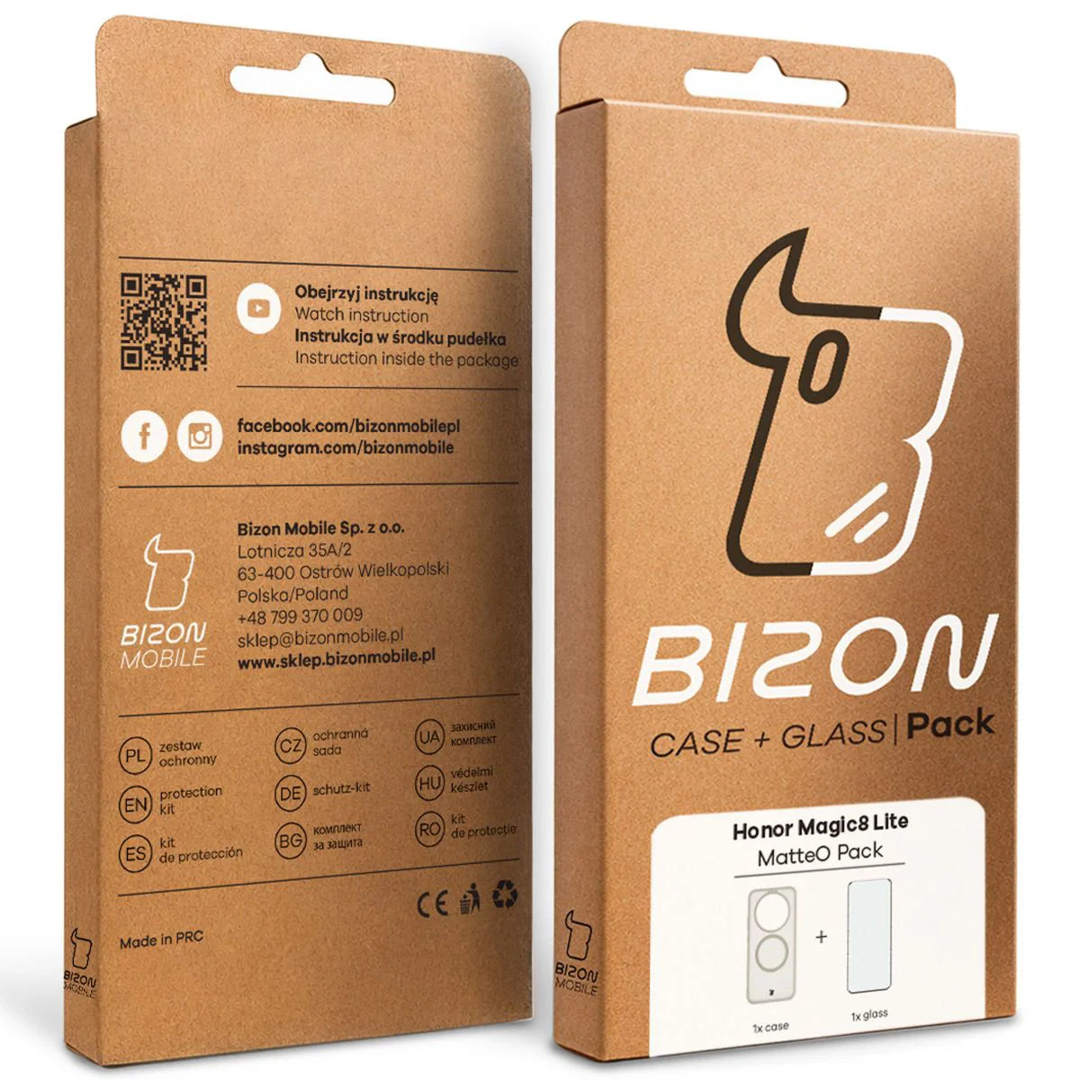Schutzhülle mit Magnetring + gehärtetem Glas Bizon MatteO Pack für Honor Magic8 Lite, Getönt-Beige