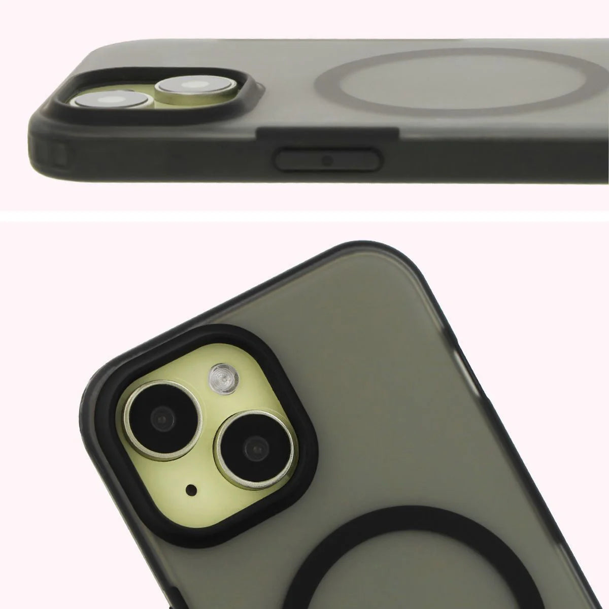 Schutzhülle mit Magnetring + gehärtetem Glas für iPhone 15, Bizon MatteO Pack, Getönt-Schwarz