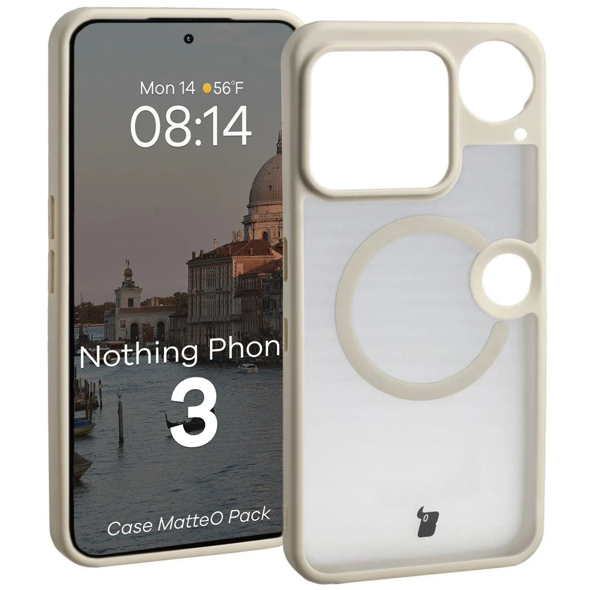 Schutzhülle mit Magnetring + gehärtetem Glas für Nothing Phone (3), Bizon MatteO Pack, Getönt-Beige