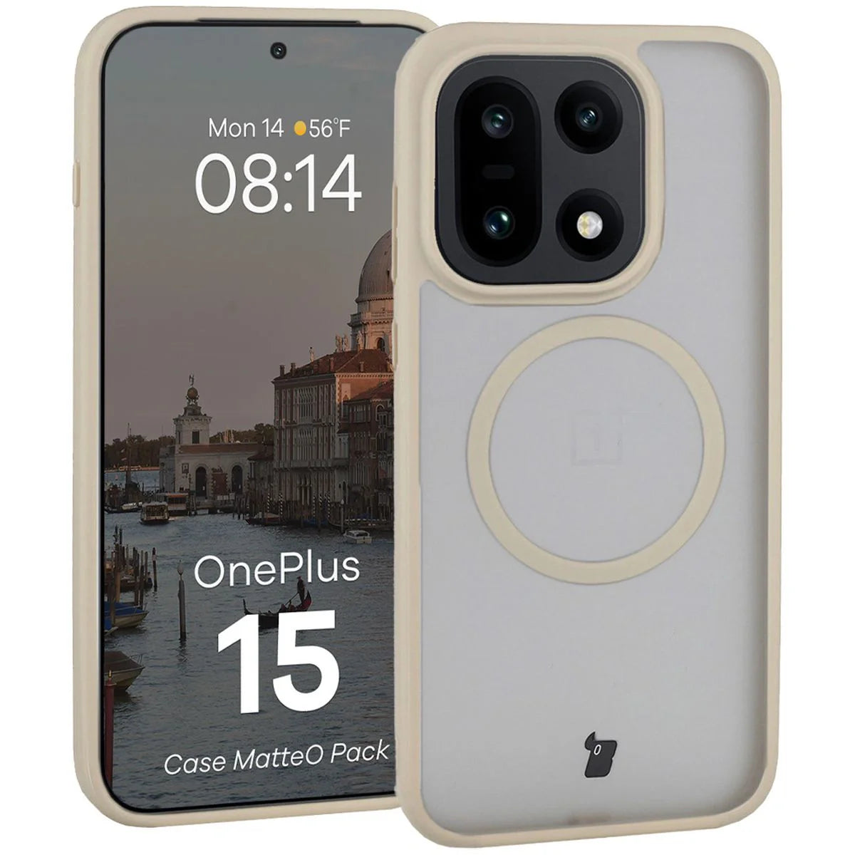 Schutzhülle mit Magnetring + gehärtetem Glas für OnePlus 15, Bizon MatteO Pack, Getönt-Beige