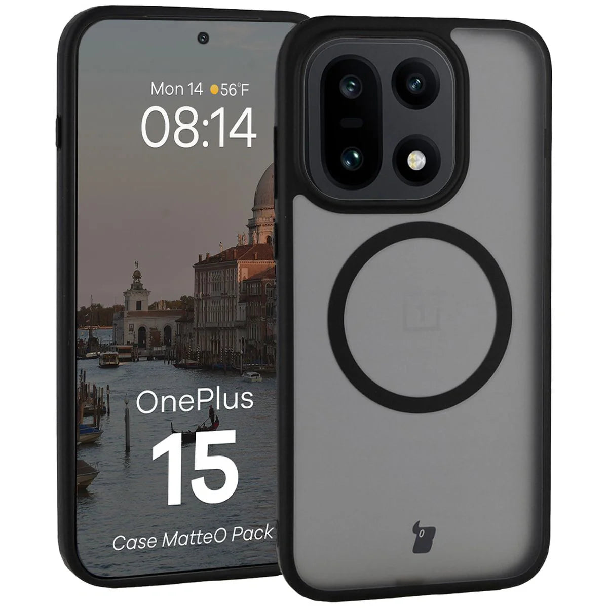 Schutzhülle mit Magnetring + gehärtetem Glas für OnePlus 15, Bizon MatteO Pack, Getönt-Schwarz