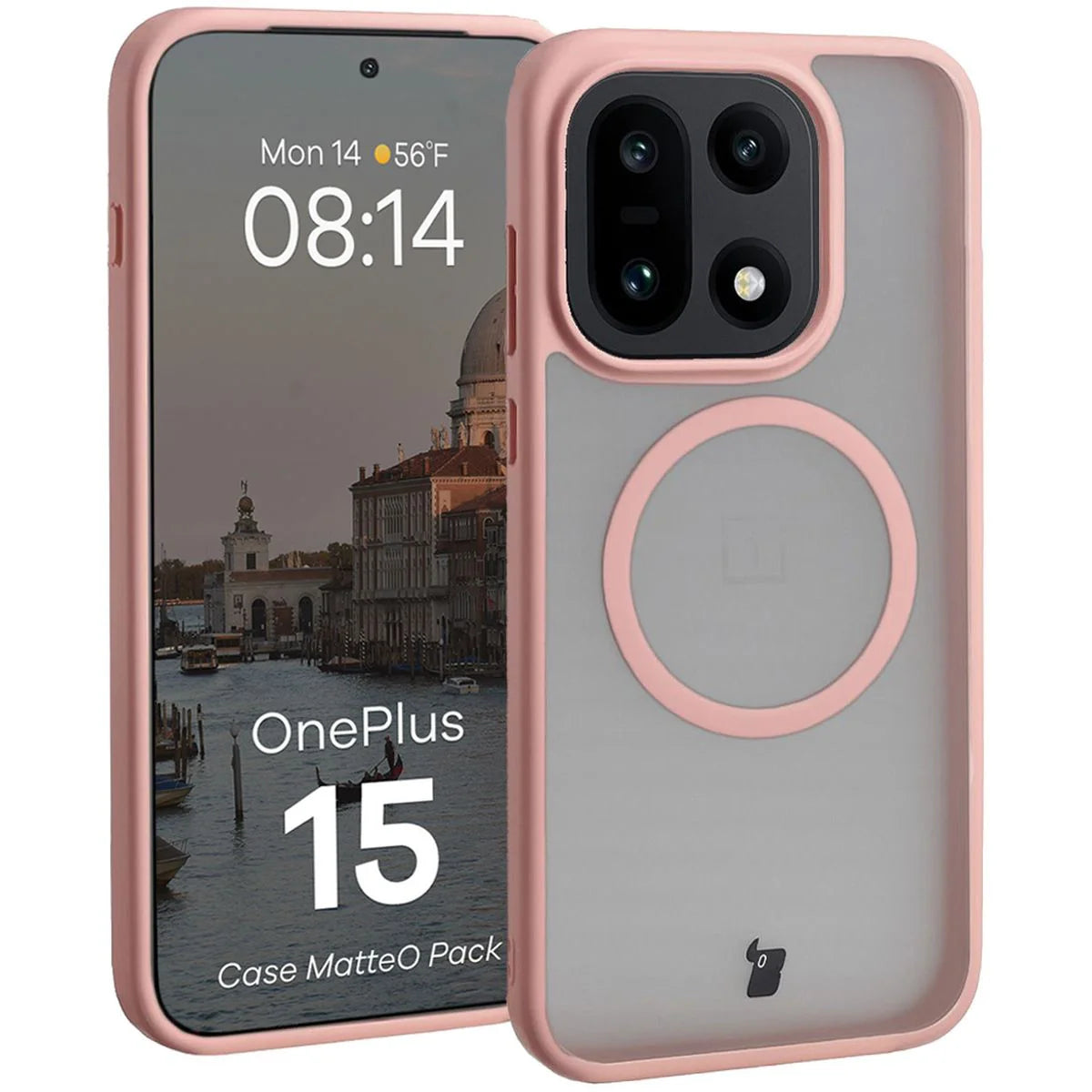 Schutzhülle mit Magnetring + gehärtetem Glas für OnePlus 15, Bizon MatteO Pack, Getönt-Hellrosa