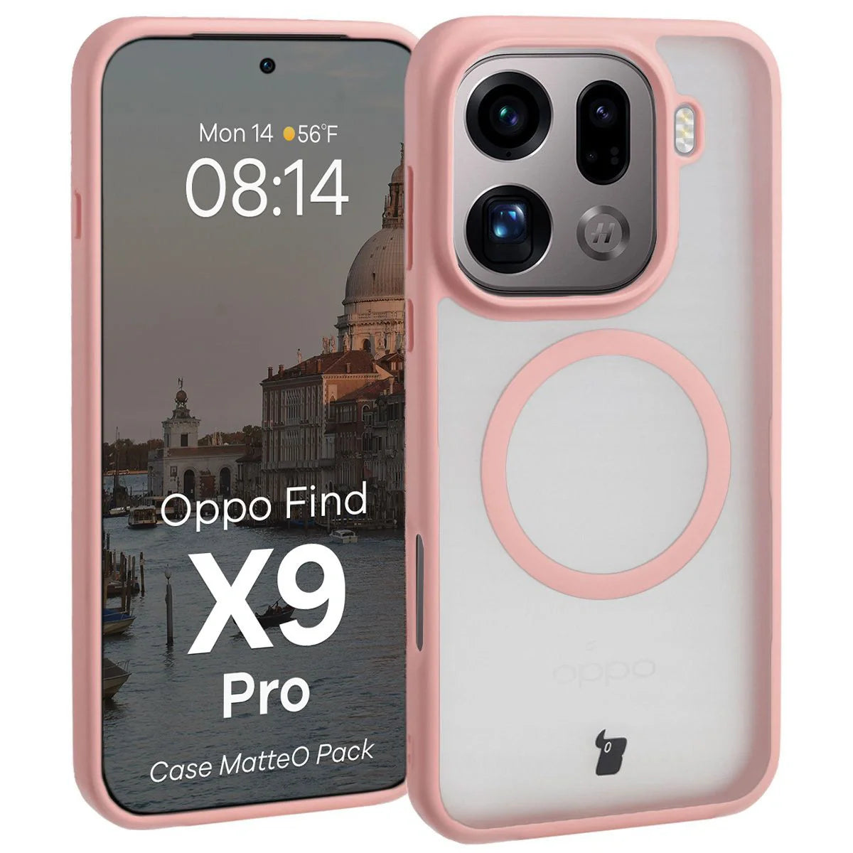 Schutzhülle mit Magnetring + gehärtetem Glas für Oppo Find X9 Pro, Getönt-Hellrosa