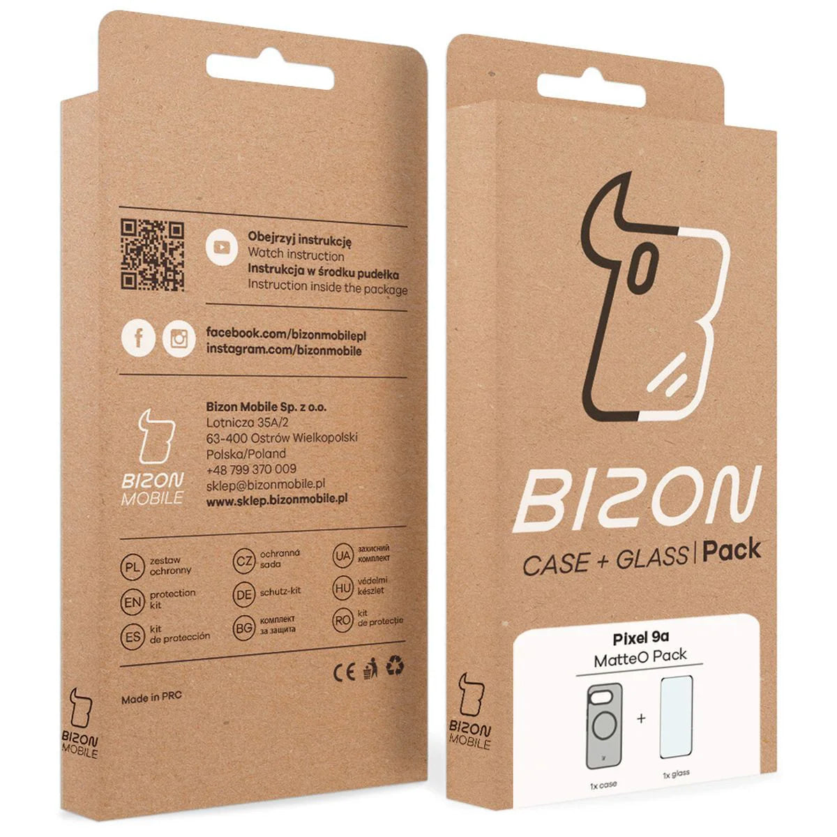 Schutzhülle mit Magnetring + gehärtetem Glas Bizon MatteO Pack für Google Pixel 9a, Getönt-Schwarz