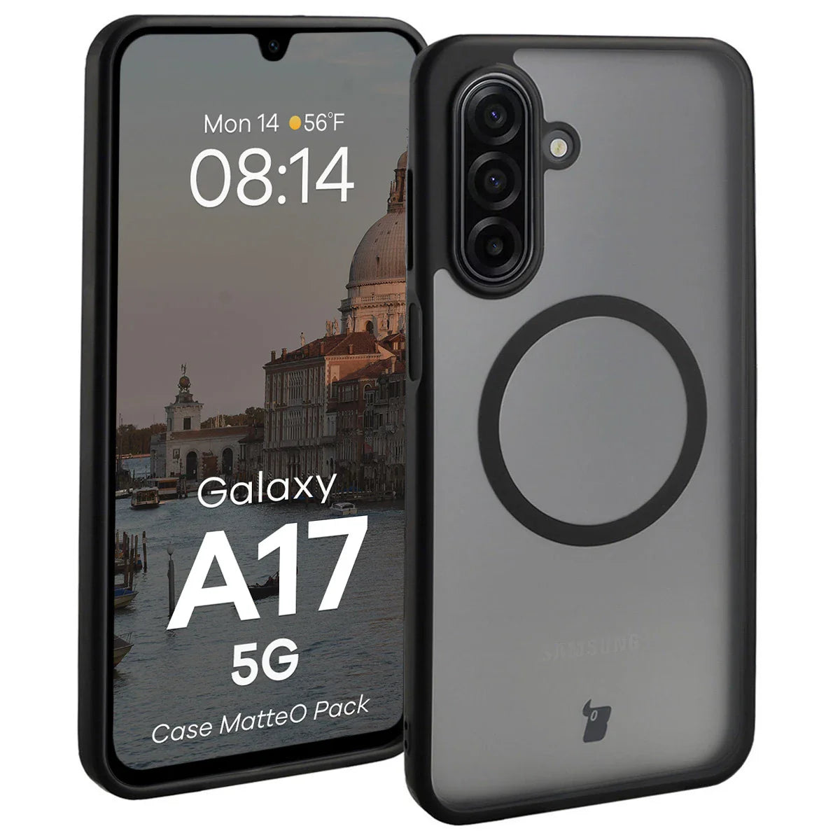 Schutzhülle mit Magnetring + gehärtetem Glas für Galaxy A17 5G, Bizon MatteO Pack, Getönt-Schwarz