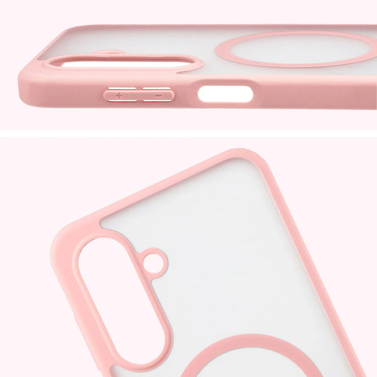 Schutzhülle mit Magnetring + gehärtetem Glas für Galaxy A17 5G, Bizon MatteO Pack, Getönt-Hellrosa