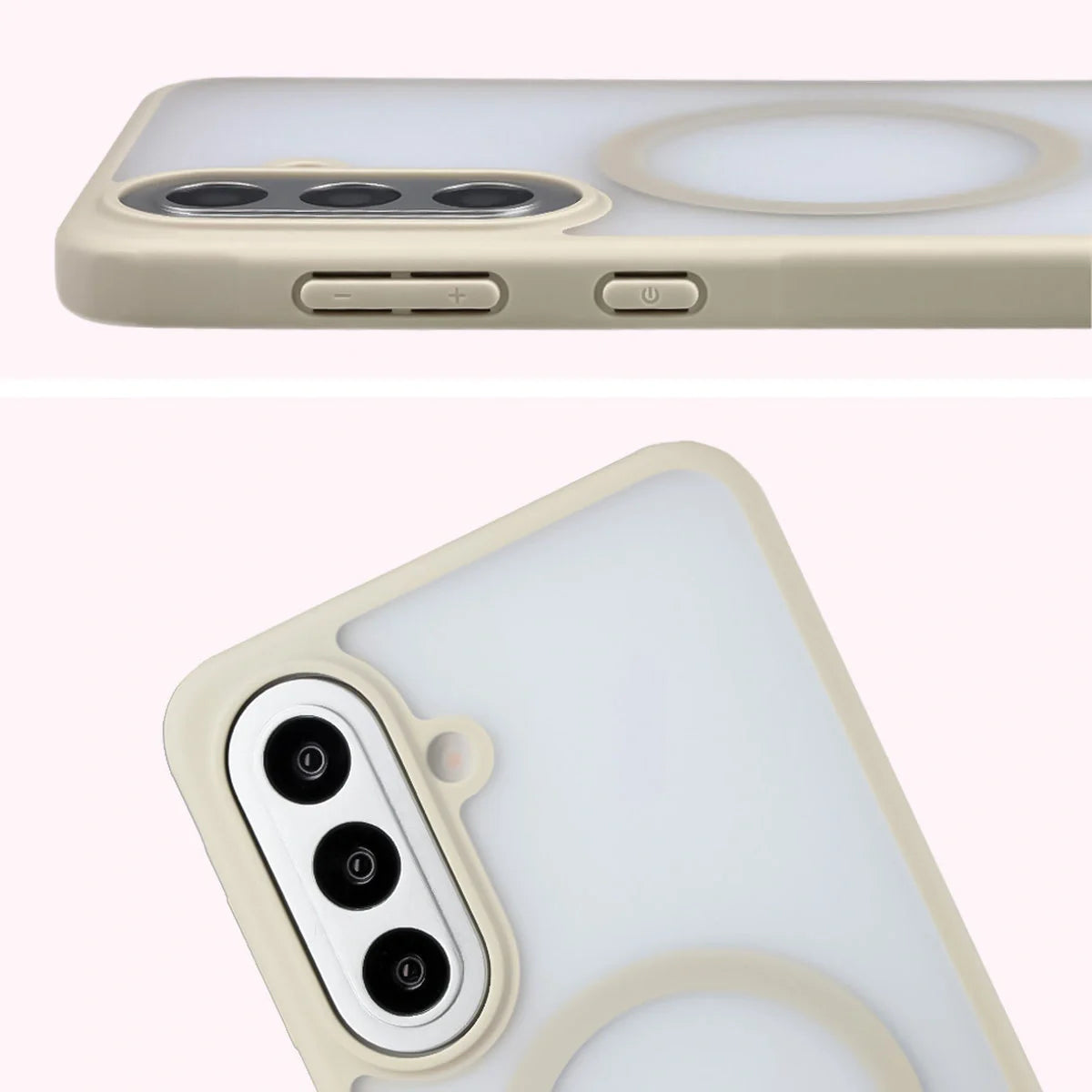Schutzhülle mit Magnetring + gehärtetem Glas für Galaxy A57 5G, Bizon MatteO Pack, Getönt-Beige
