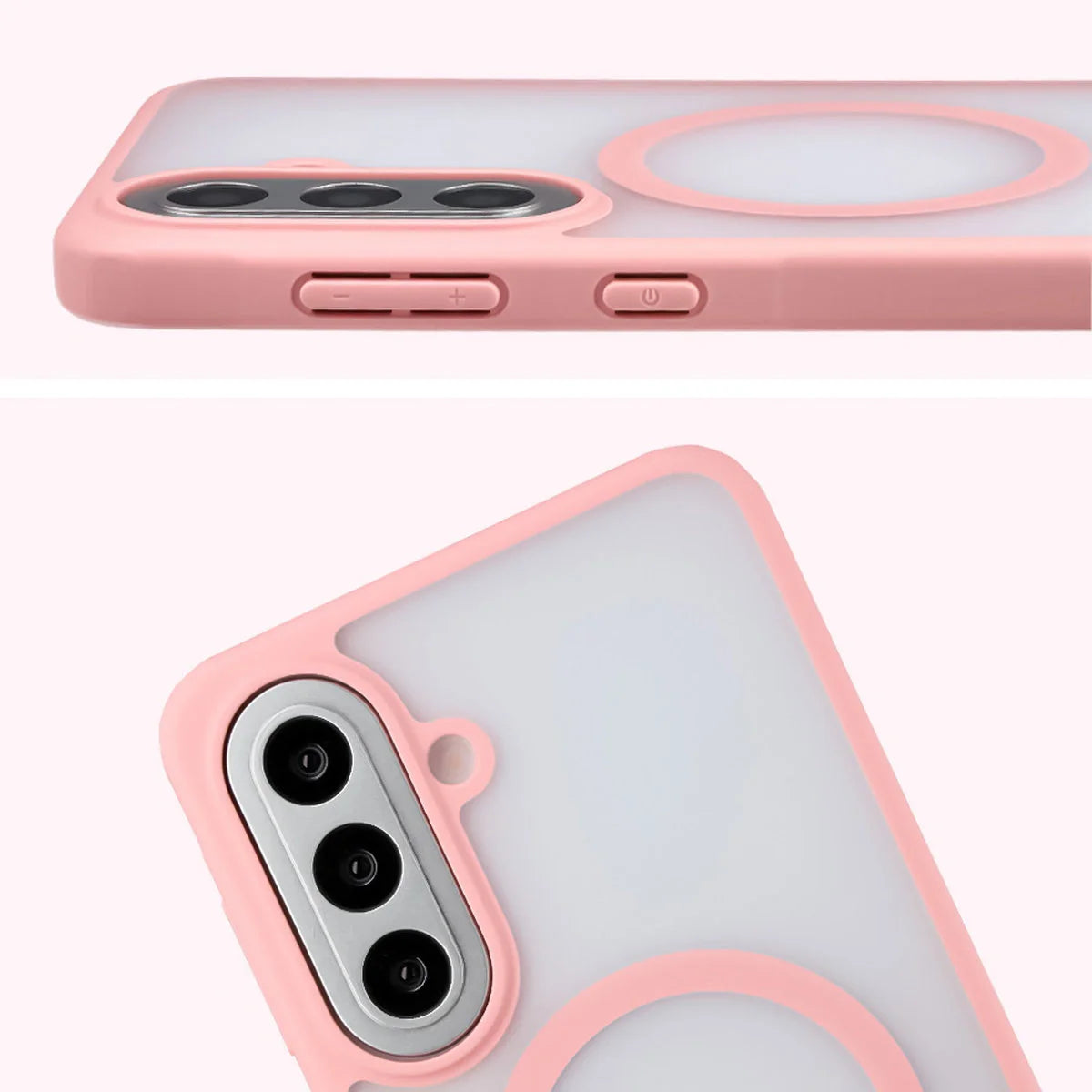 Schutzhülle mit Magnetring + gehärtetem Glas für Galaxy A57 5G, Bizon MatteO Pack, Getönt-Hellrosa