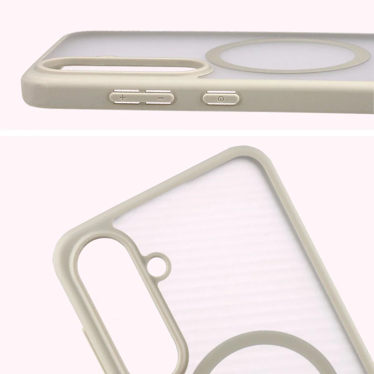 Schutzhülle mit Magnetring + gehärtetem Glas für Galaxy S25 FE, Bizon MatteO Pack, Getönt-Beige