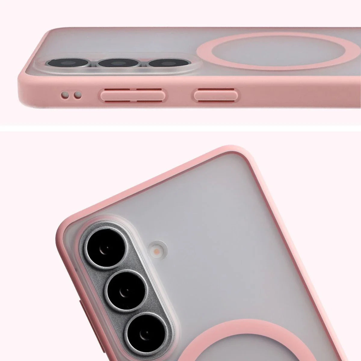 Schutzhülle mit Magnetring + gehärtetem Glas für Galaxy S26, Bizon MatteO Pack, Getönt-Hellrosa