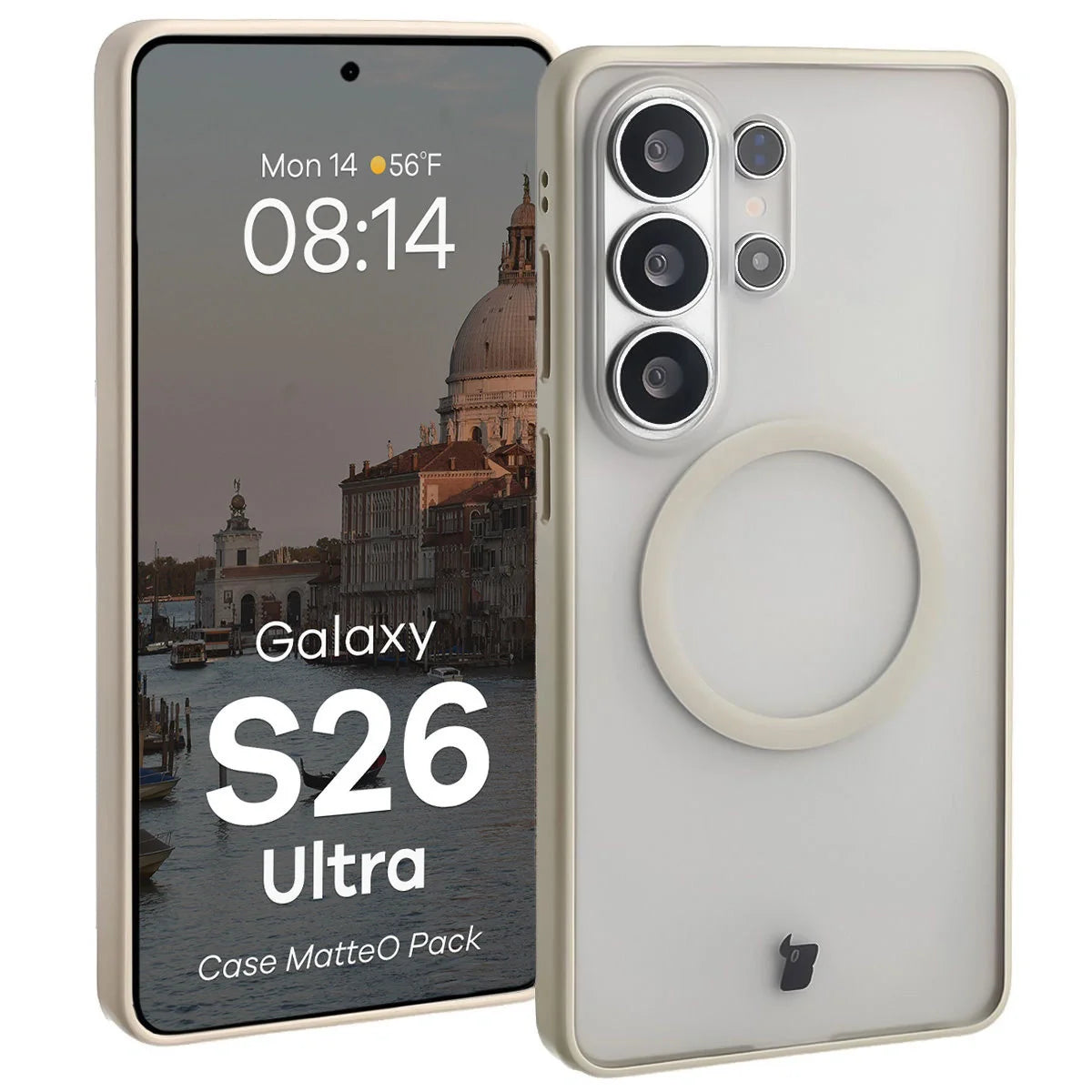 Schutzhülle mit Magnetring + gehärtetem Glas für Galaxy S26 Ultra, Bizon MatteO Pack, Getönt-Schwarz