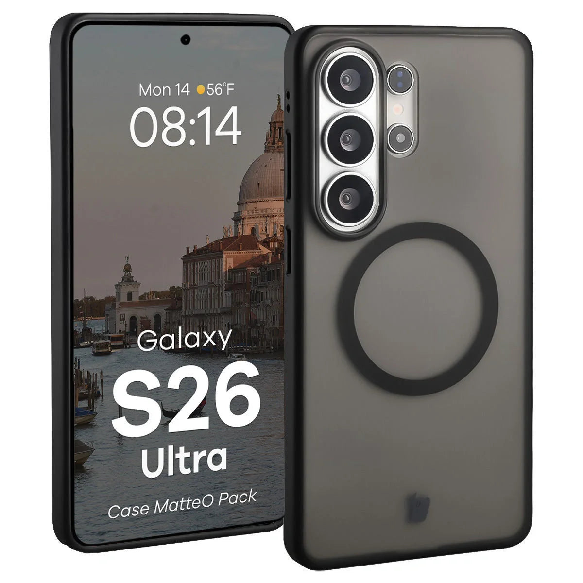 Schutzhülle mit Magnetring + gehärtetem Glas für Galaxy S26 Ultra, Bizon MatteO Pack, Getönt-Beige