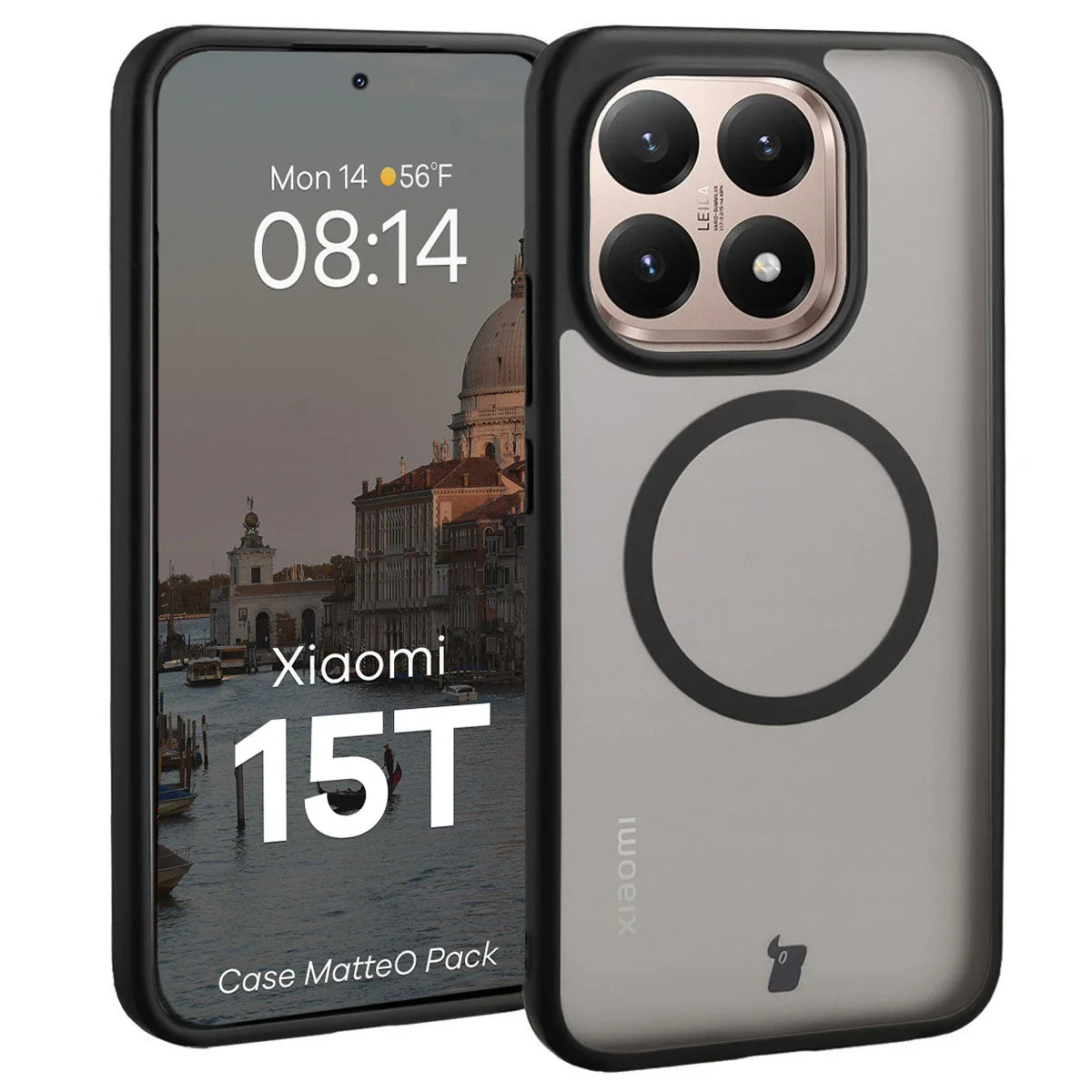 Schutzhülle mit Magnetring + gehärtetem Glas für Xiaomi 15T, Bizon MatteO Pack, Getönt-Schwarz