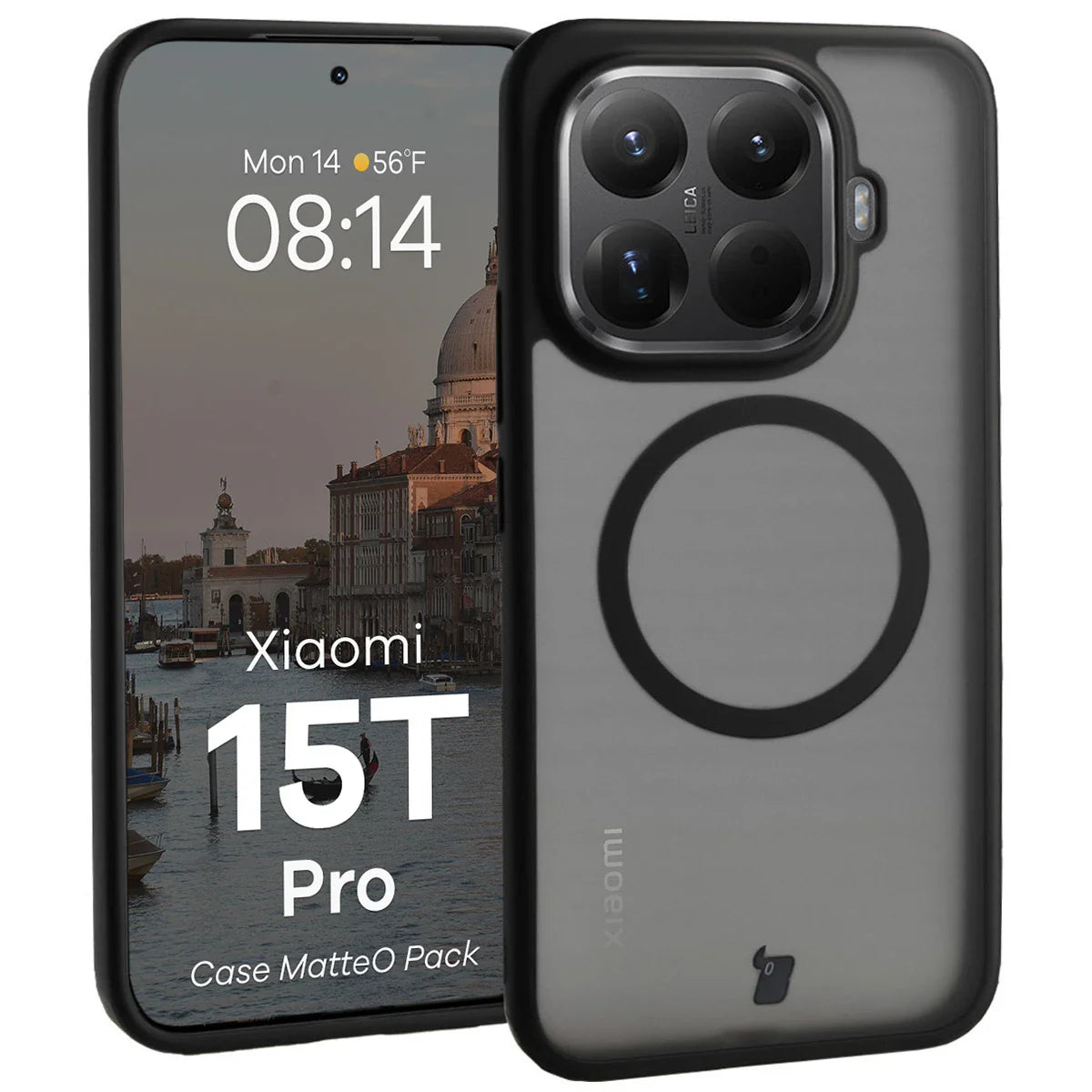 Schutzhülle mit Magnetring + gehärtetem Glas für Xiaomi 15T Pro, Bizon MatteO Pack, Getönt-Schwarz