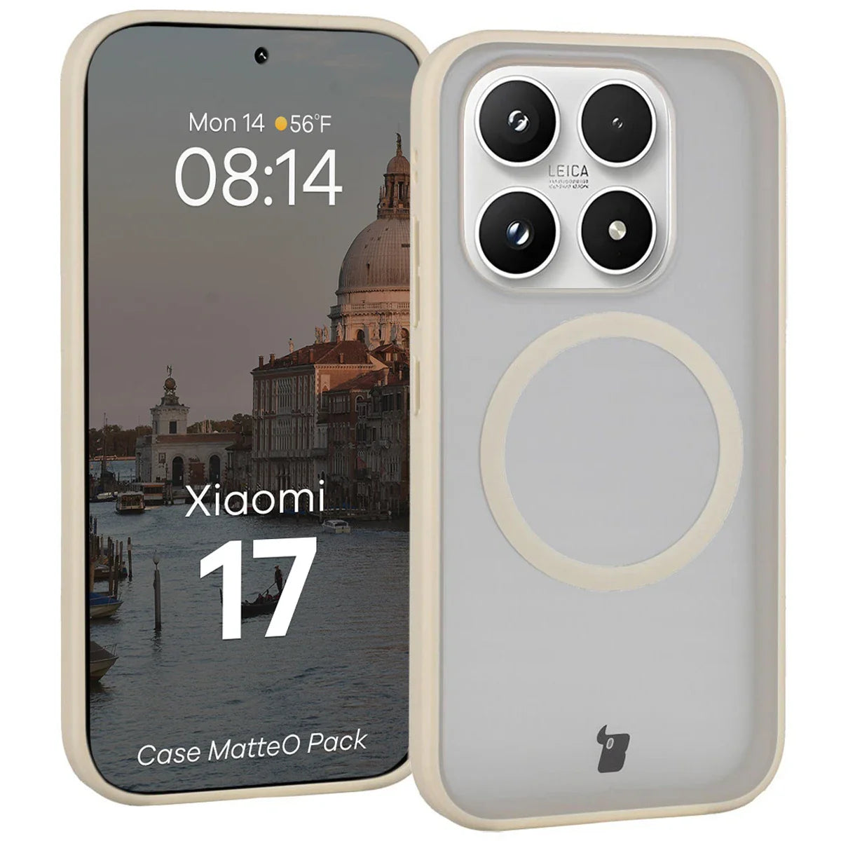Schutzhülle mit Magnetring + gehärtetem Glas für Xiaomi 17, Bizon MatteO Pack, Getönt-Beige