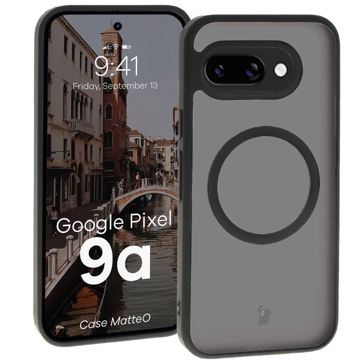 Handyhülle mit Magnetring für Google Pixel 9a, Bizon Case MatteO, Semitransparent mit schwarzem Rand