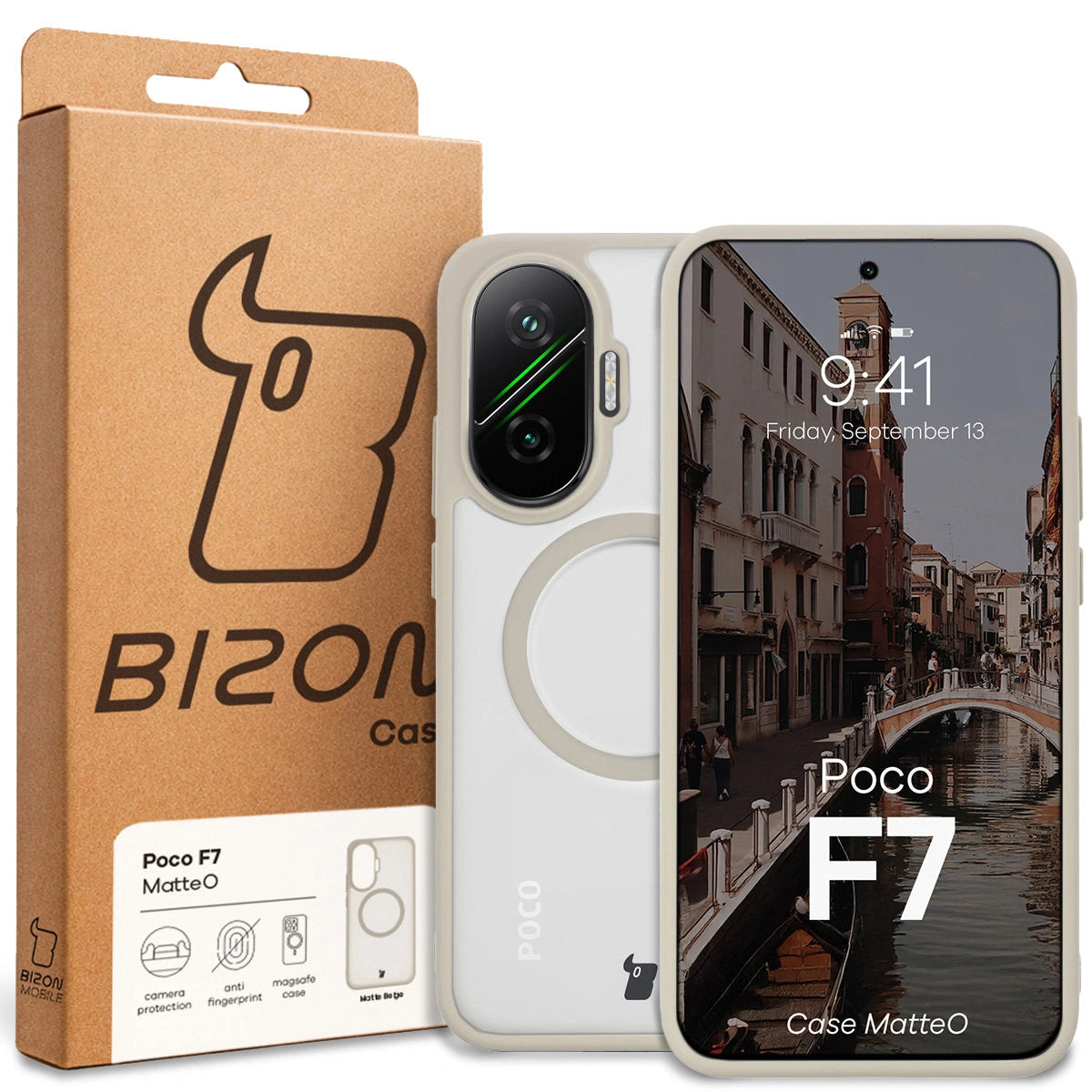 Handyhülle mit Magnetring für Xiaomi POCO F7, Bizon Case MatteO, Getönt-Beige