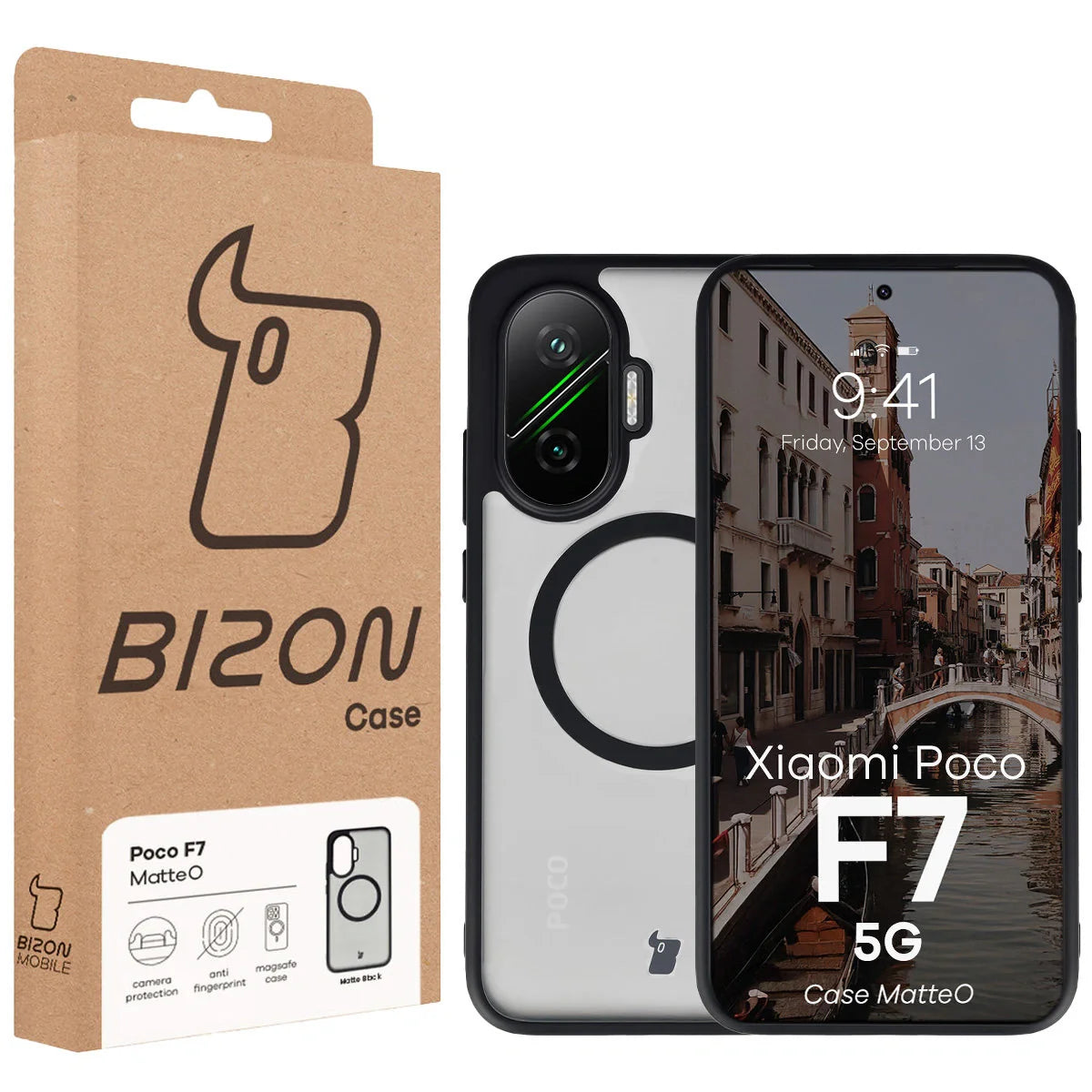 Handyhülle mit Magnetring für Xiaomi POCO F7, Bizon Case MatteO, Getönt-Schwarz