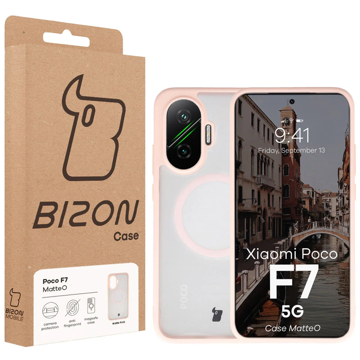 Handyhülle mit Magnetring für Xiaomi POCO F7, Bizon Case MatteO, Getönt-Rosa