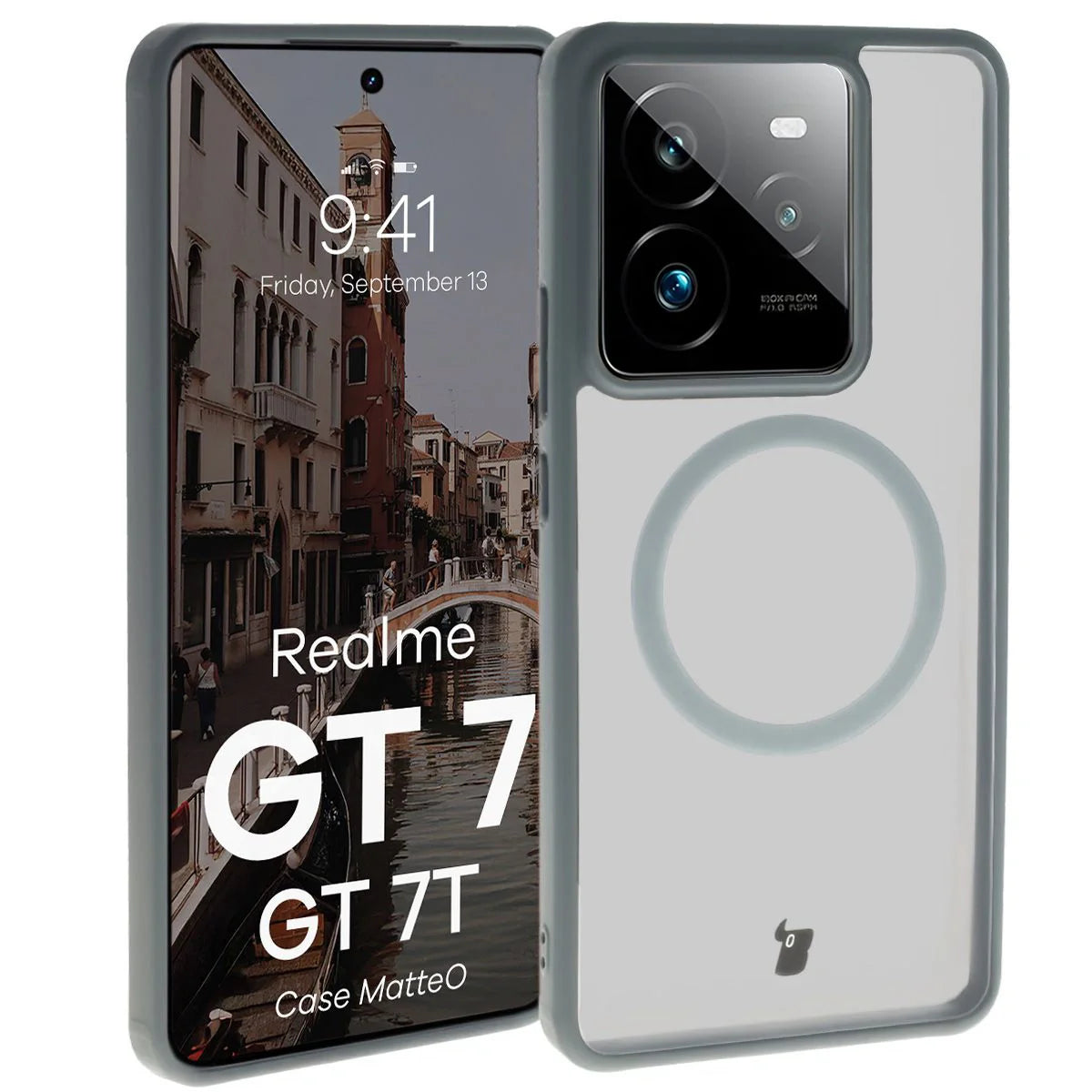 Handyhülle mit Magnetring für Realme GT 7 / 7T, Bizon Case MatteO, Getönt-Grau